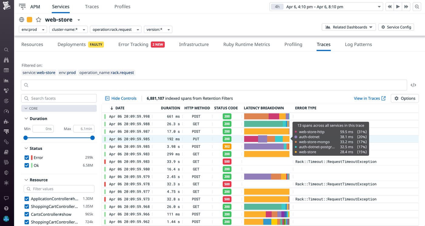 View service spans with the new traces tab View service spans with the new traces tab