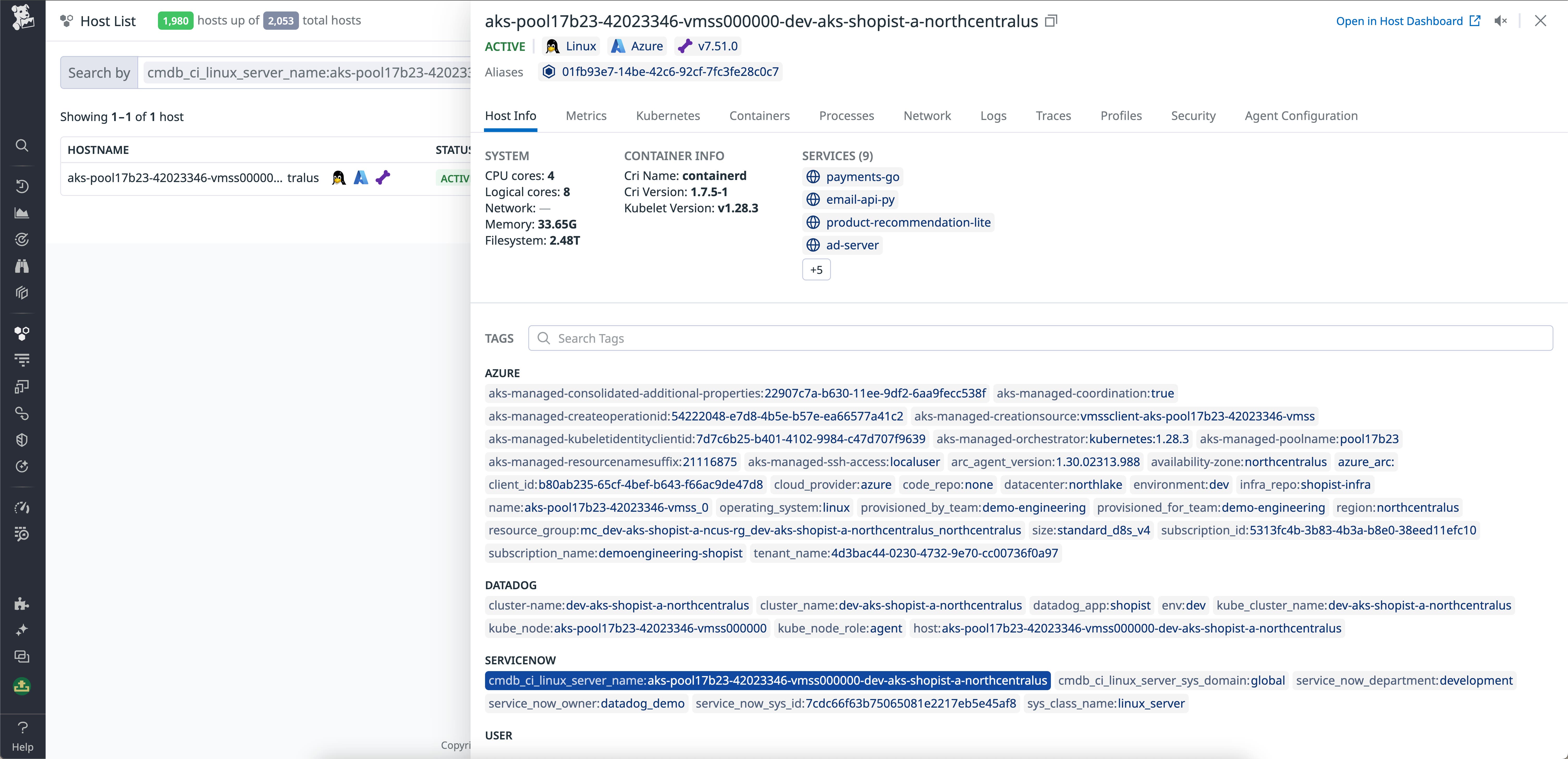 ServiceNow host tagging in Datadog Infrastructure Monitoring ServiceNow host tagging in Datadog Infrastructure Monitoring