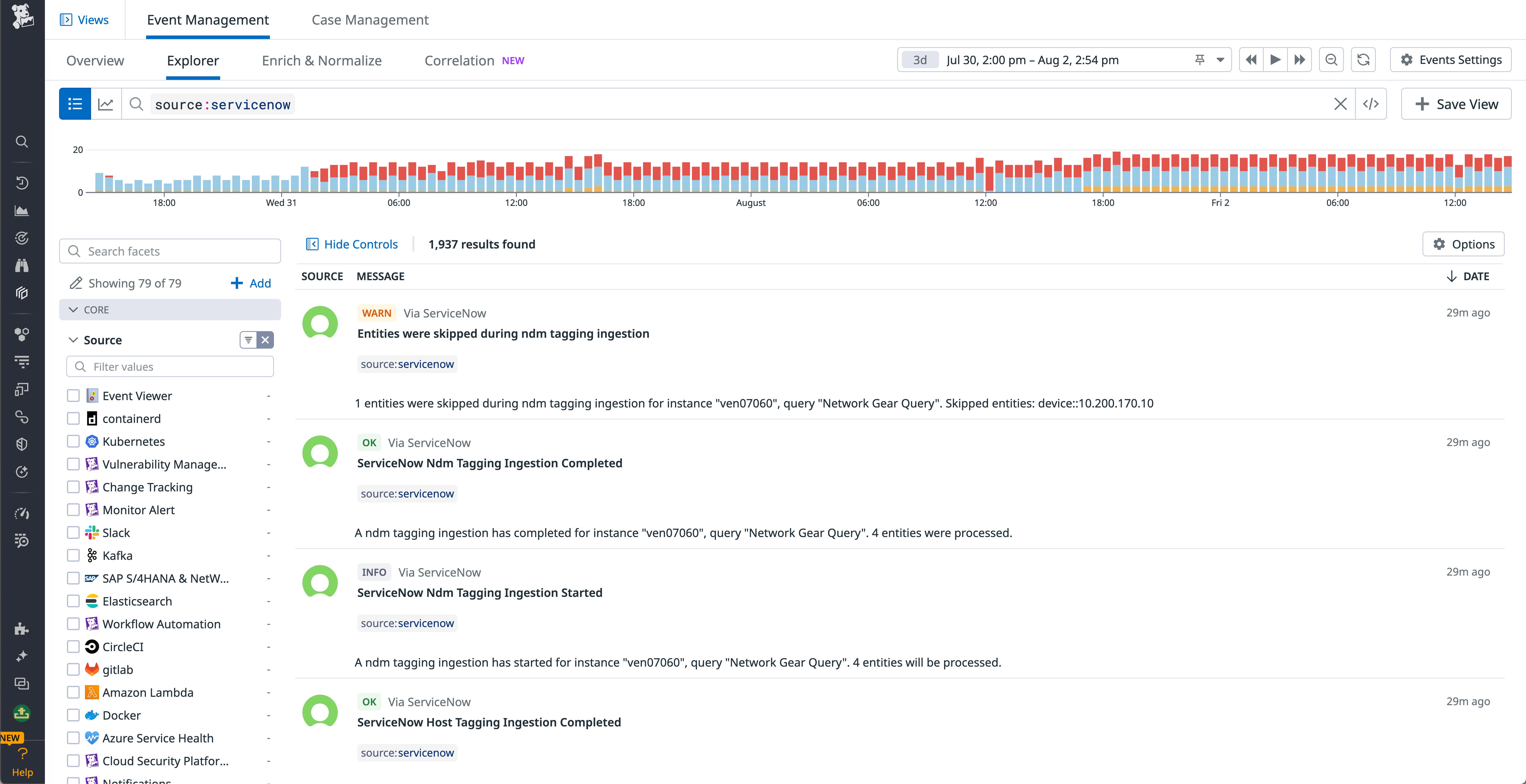 ServiceNow tag ingestion job events in Datadog Event Management ServiceNow tag ingestion job events in Datadog Event Management