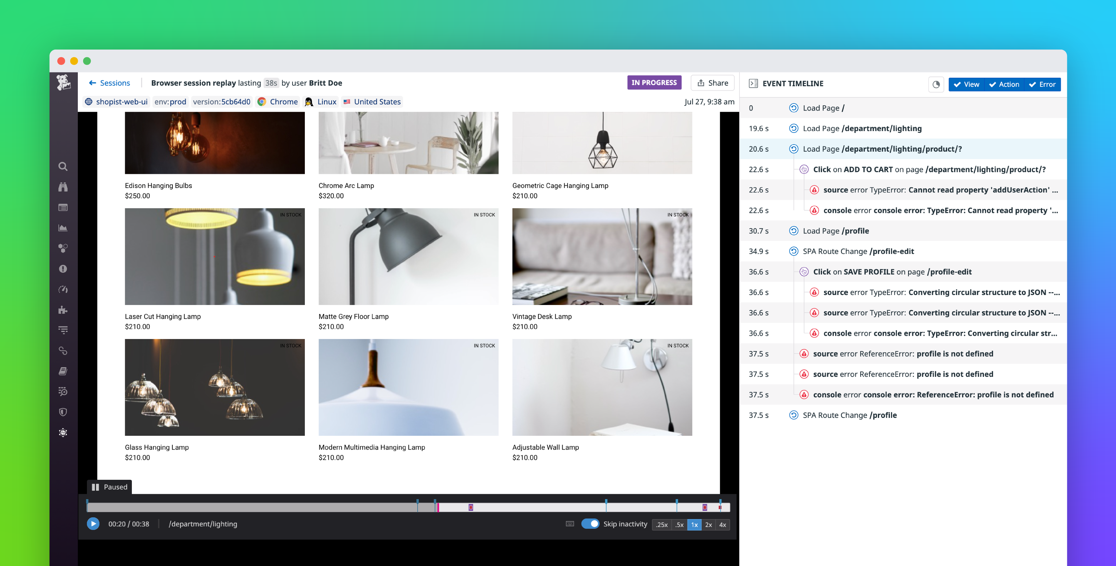 Use Datadog Session Replay to view real-time user journeys