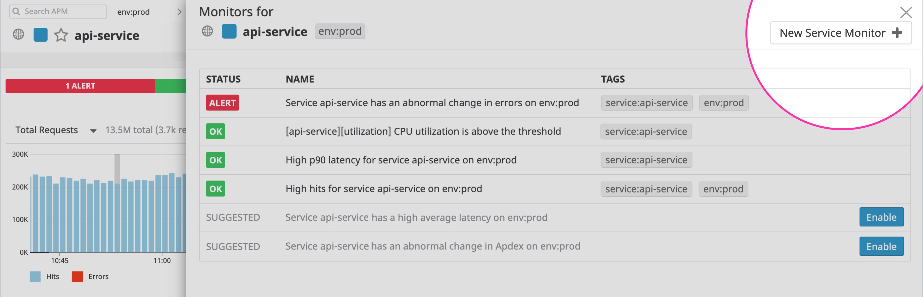 APM alerts in Datadog