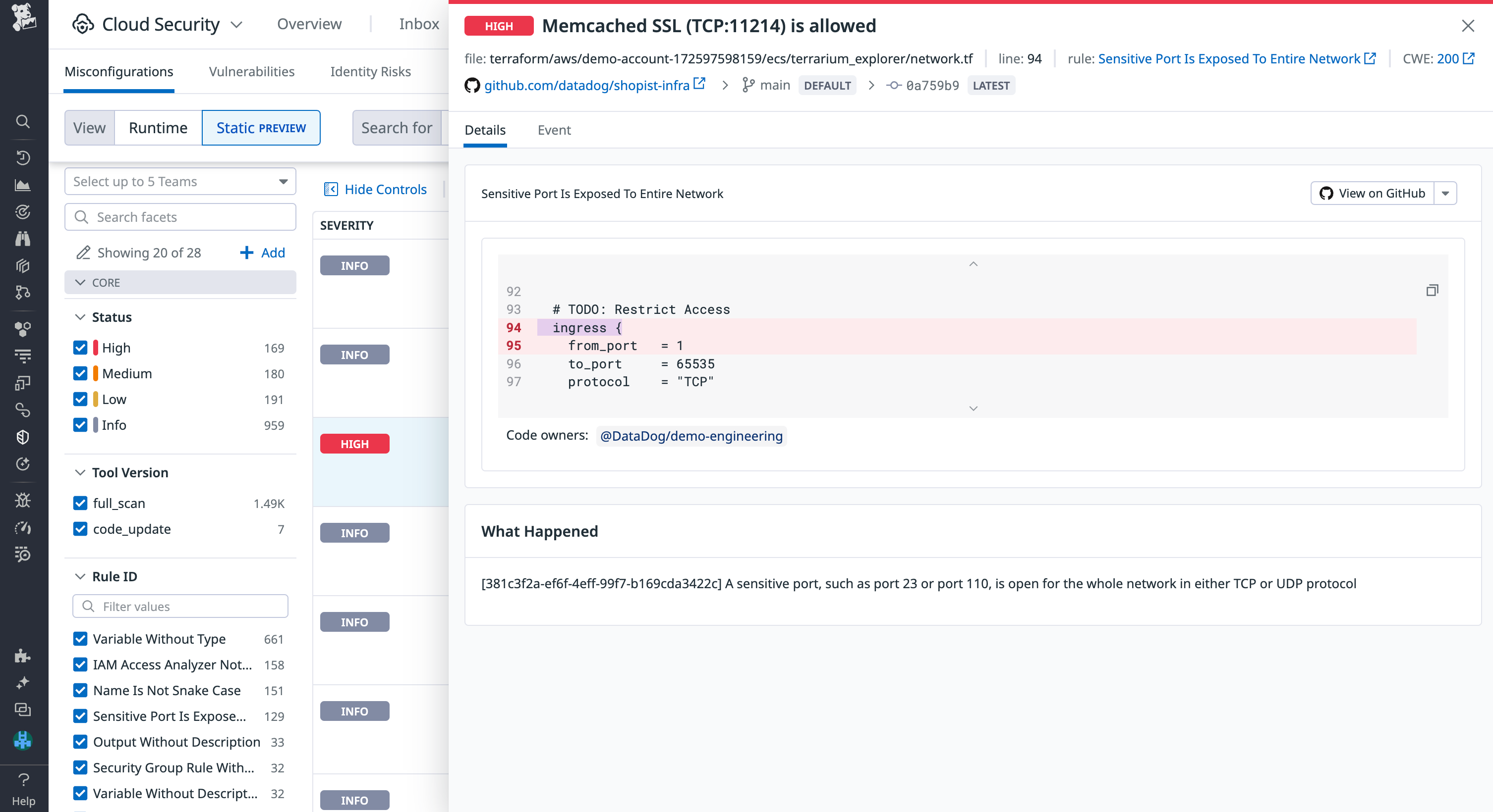 Quickly identify the configuration code responsible for rule violations with Datadog.