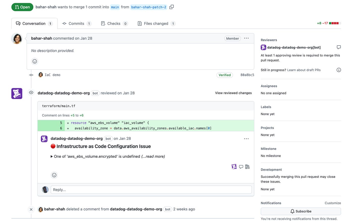 Cloud Security integrates with GitHub to automatically surface infrastructure misconfigurations in your pull requests. Cloud Security integrates with GitHub to automatically surface infrastructure misconfigurations in your pull requests.