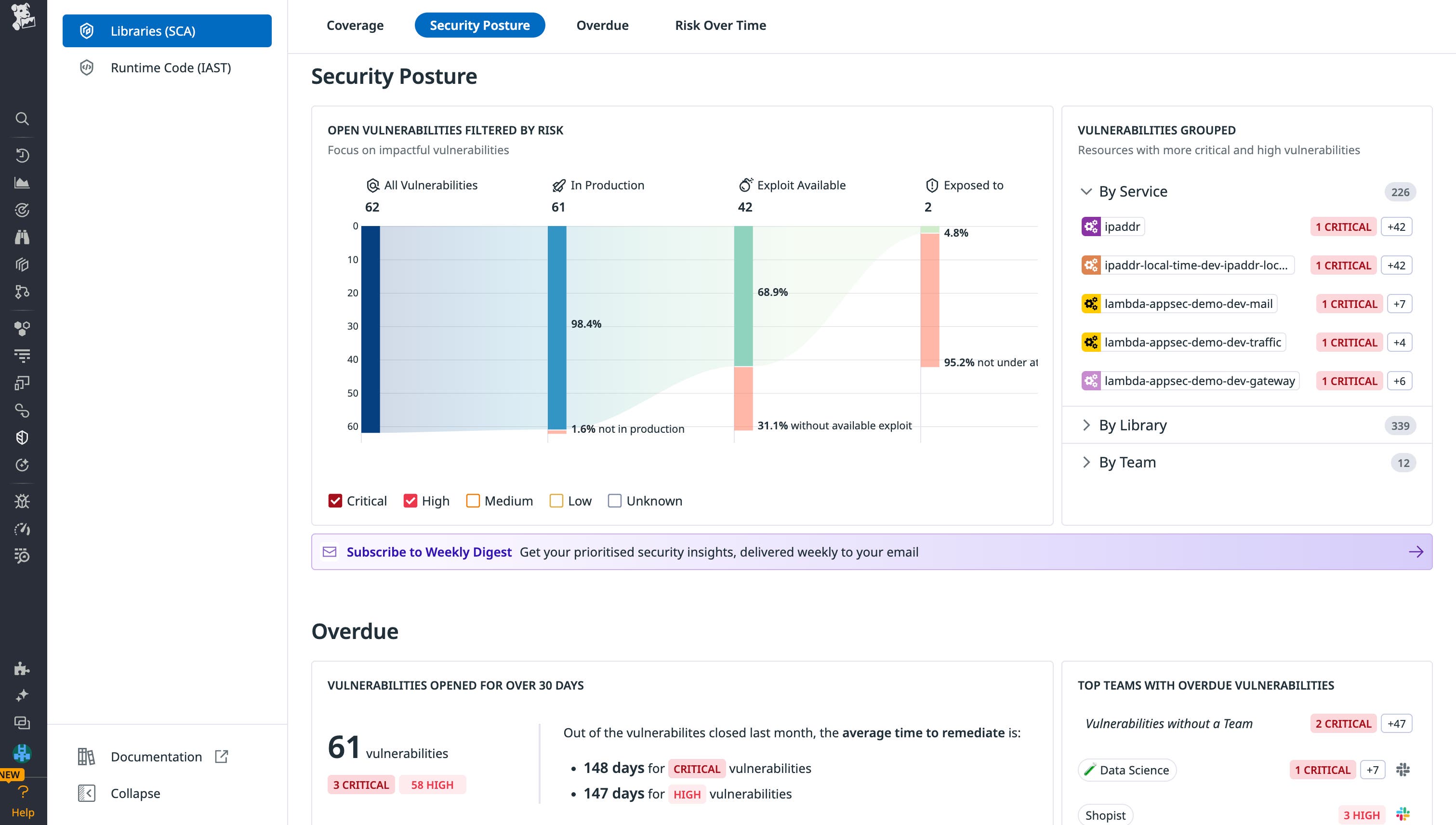 Visualize open vulnerabilities that are at risk of or exposed to exploits within your organization. Visualize open vulnerabilities that are at risk of or exposed to exploits within your organization.