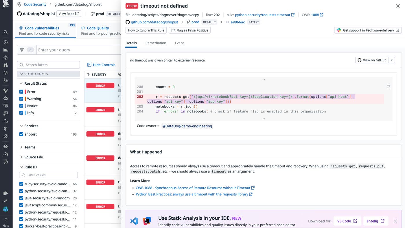 Quickly patch vulnerabilities by following Datadog's recommended remediation steps. Quickly patch vulnerabilities by following Datadog's recommended remediation steps.