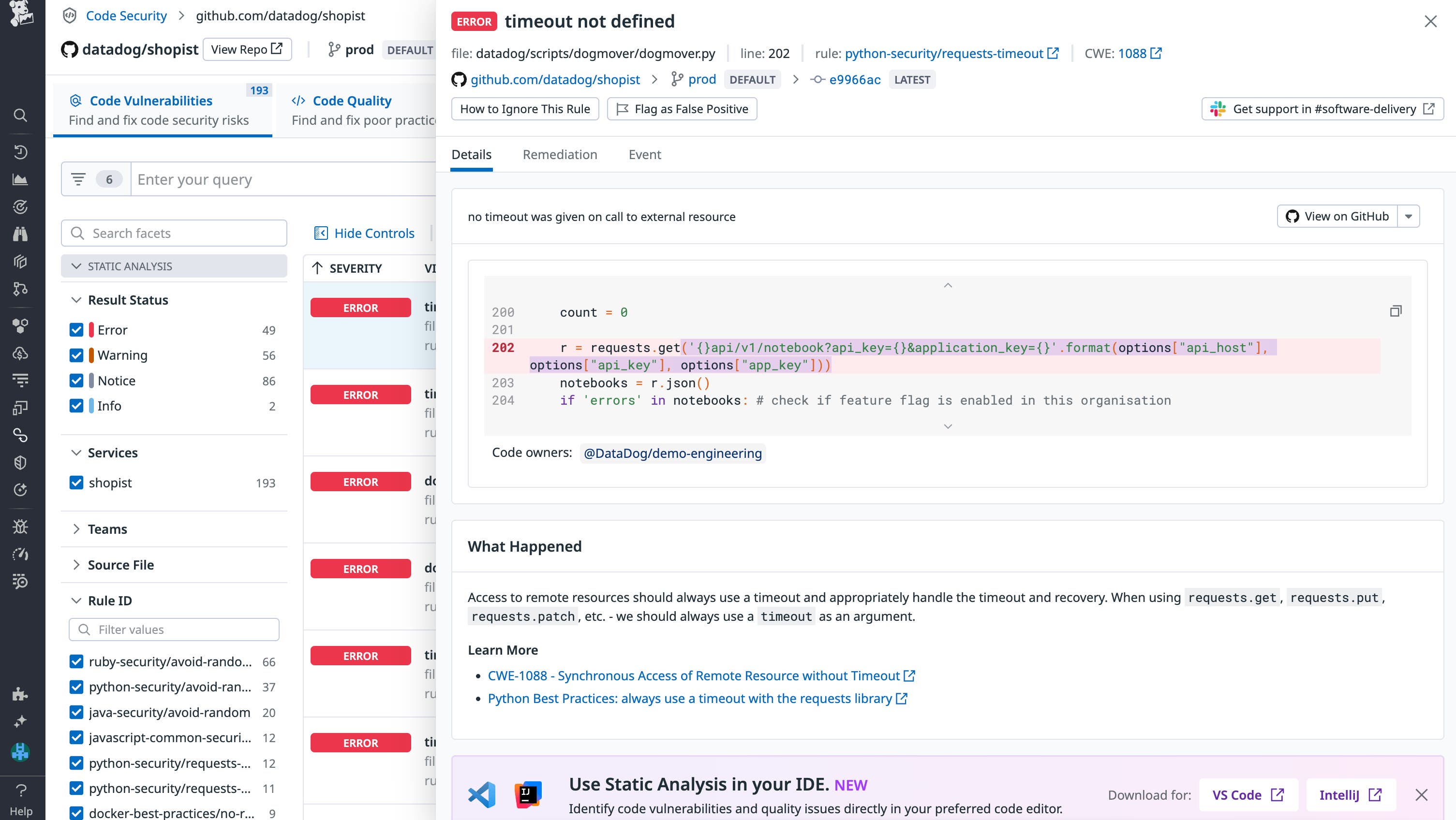 Quickly patch vulnerabilities by following Datadog's recommended remediation steps. Quickly patch vulnerabilities by following Datadog's recommended remediation steps.