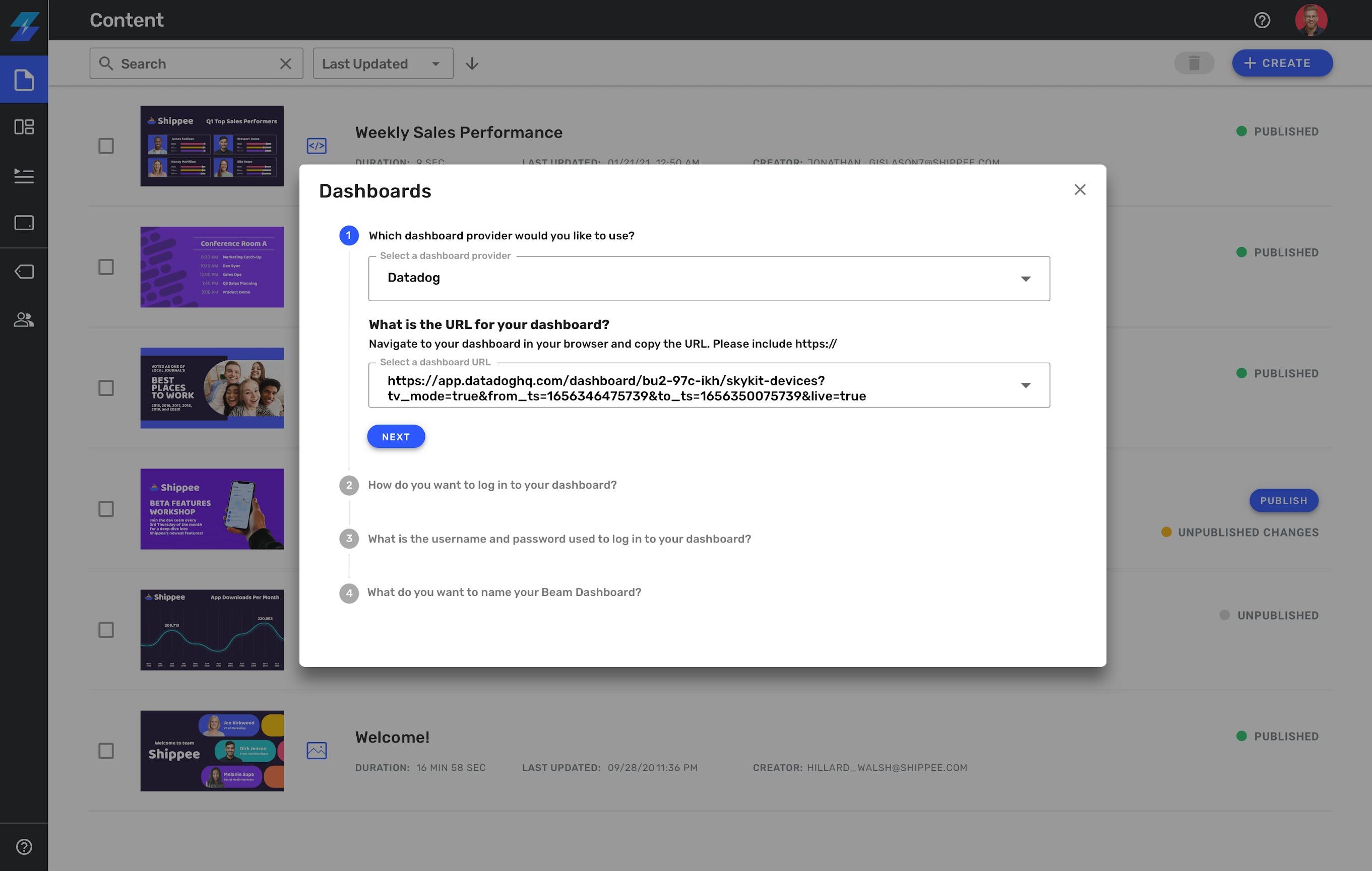 Connect Datadog dashboards to Skykit Beam to share them to any display. Connect Datadog dashboards to Skykit Beam to share them to any display.