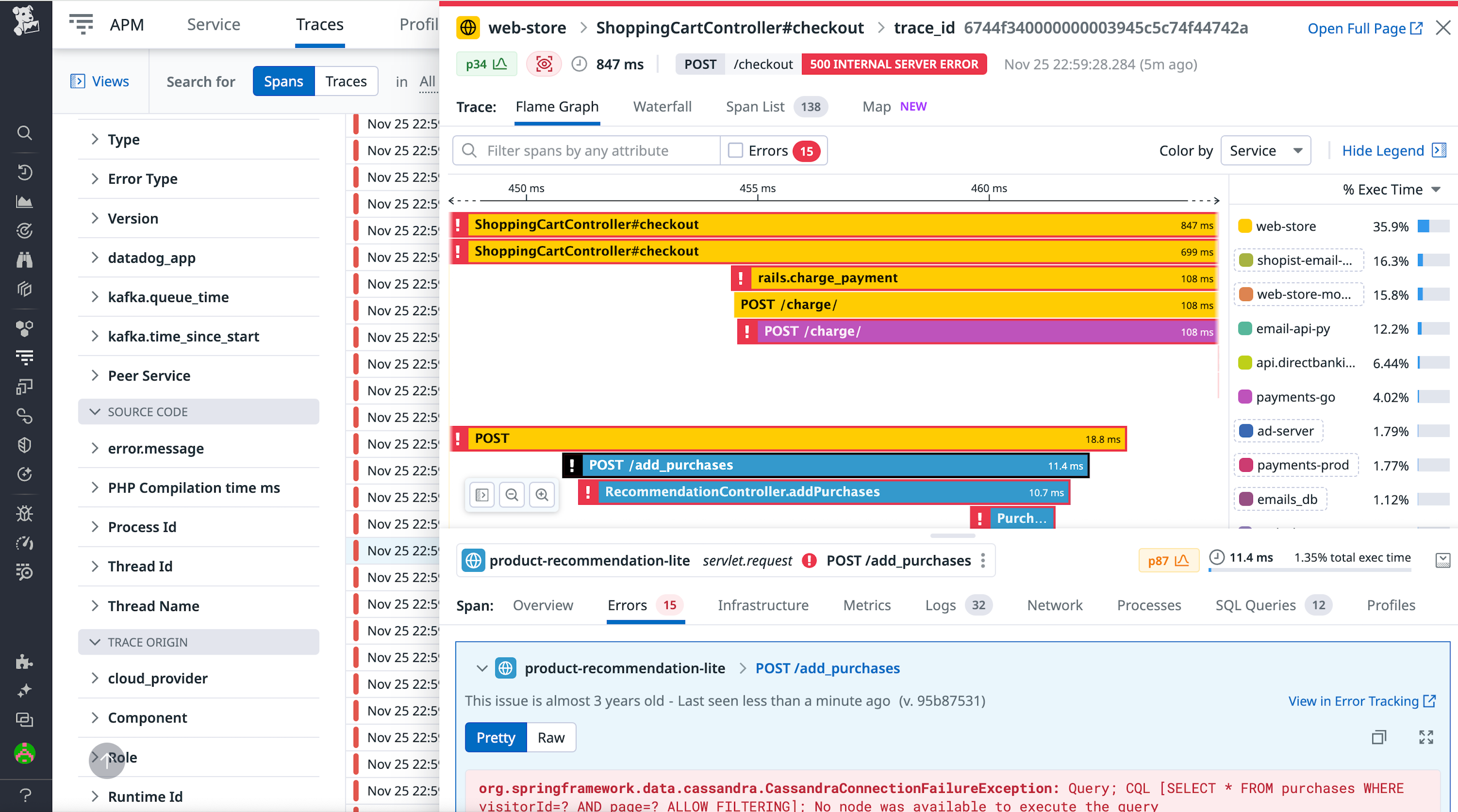 Trace from an application set up via single step instrumentation.