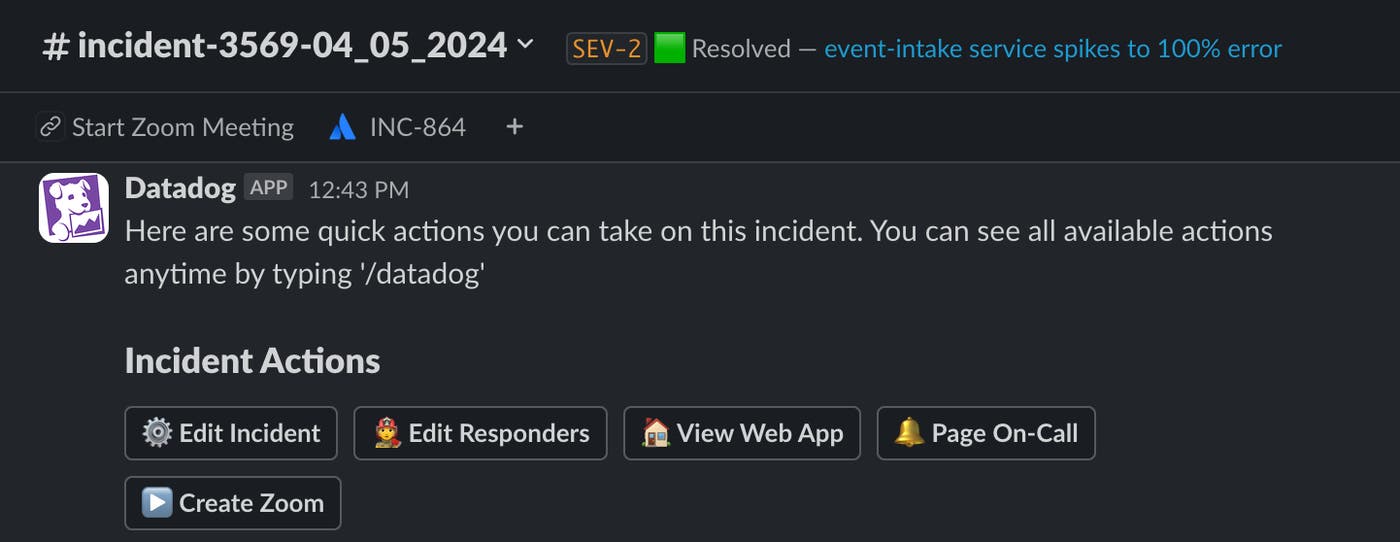 The action tray lets team members quickly coordinate and update incident statuses The action tray lets team members quickly coordinate and update incident statuses