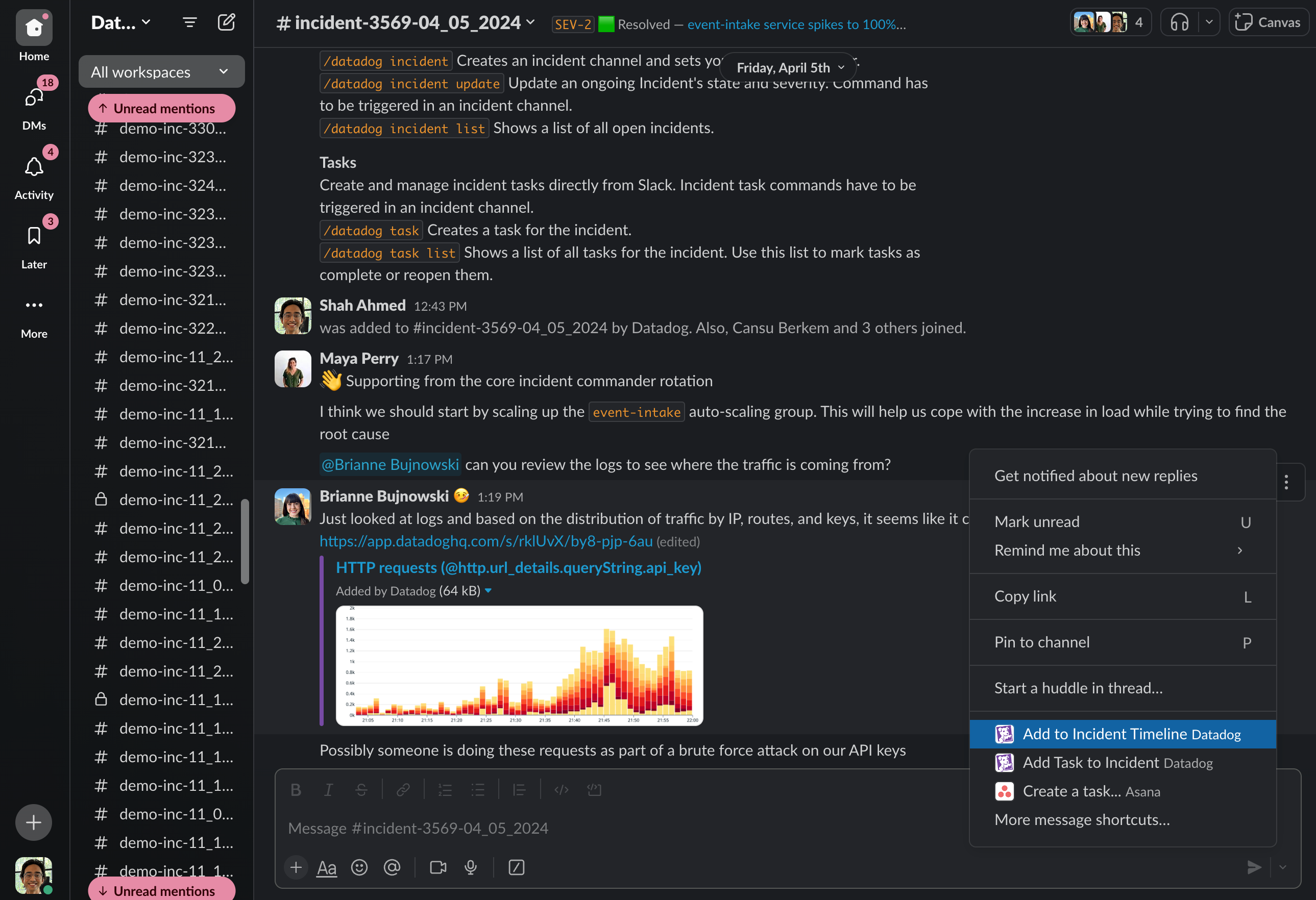 Add any Slack message to an incident timeline in a few clicks