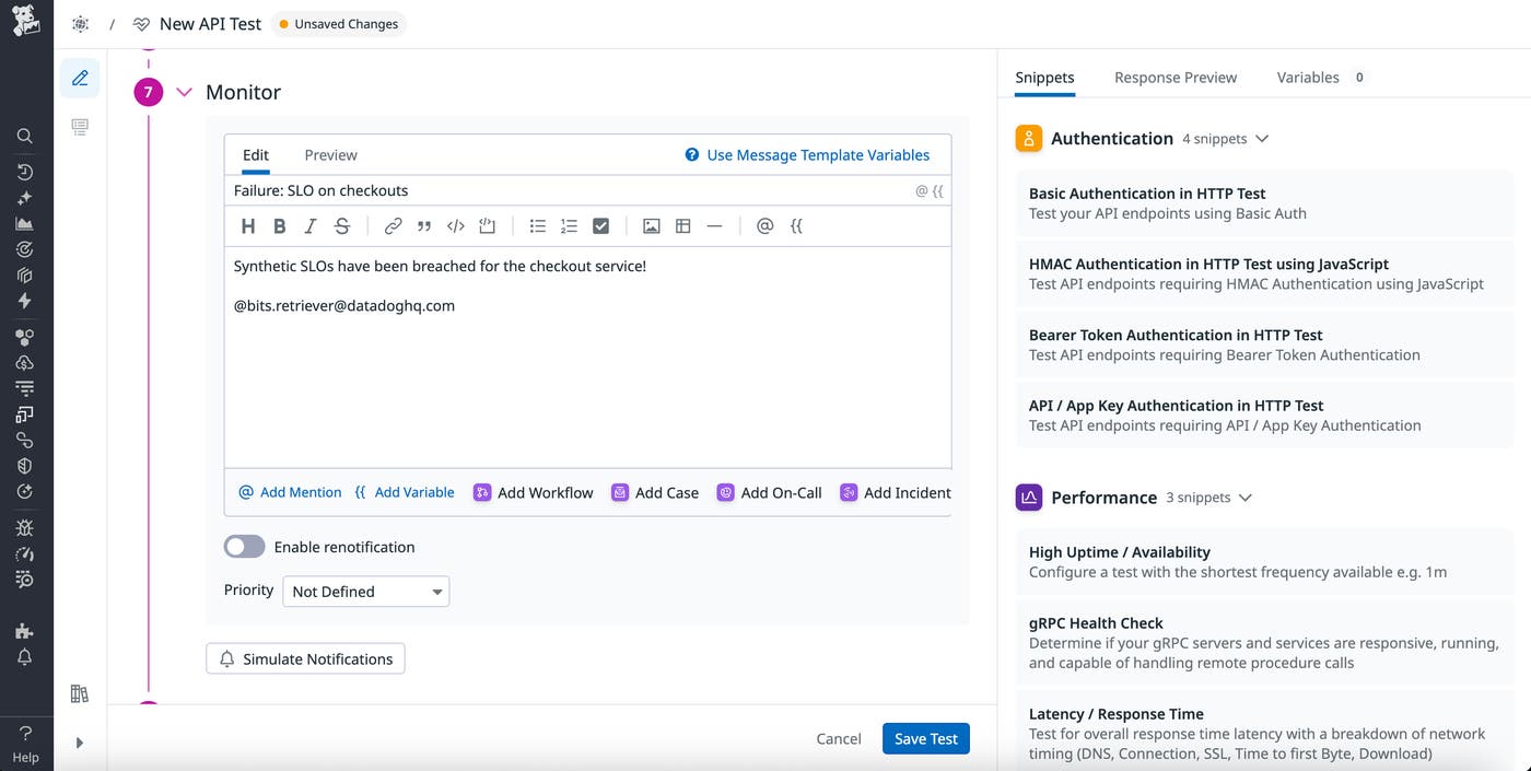 Notification settings for an API test monitor. Notification settings for an API test monitor.