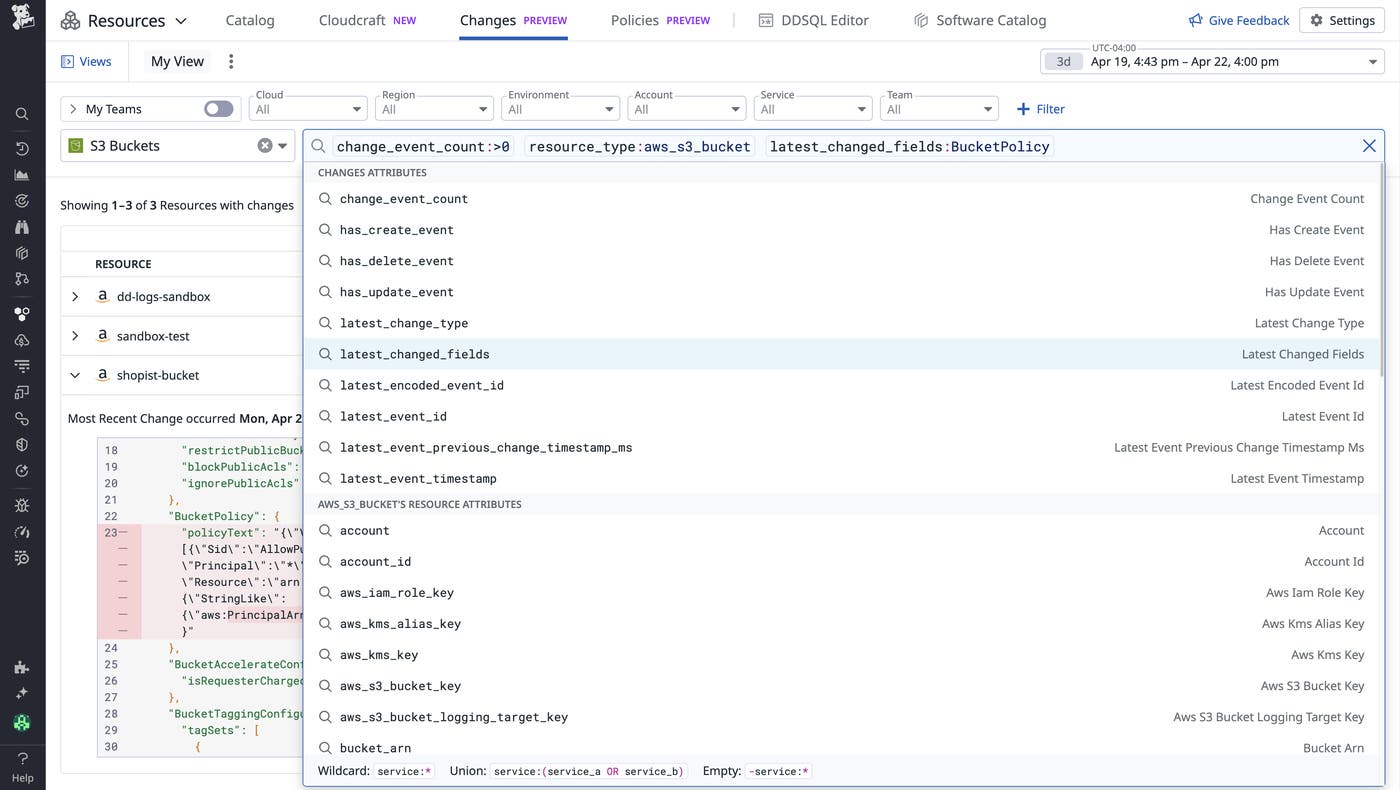 Search functionality within the Changes tab. Search functionality within the Changes tab.