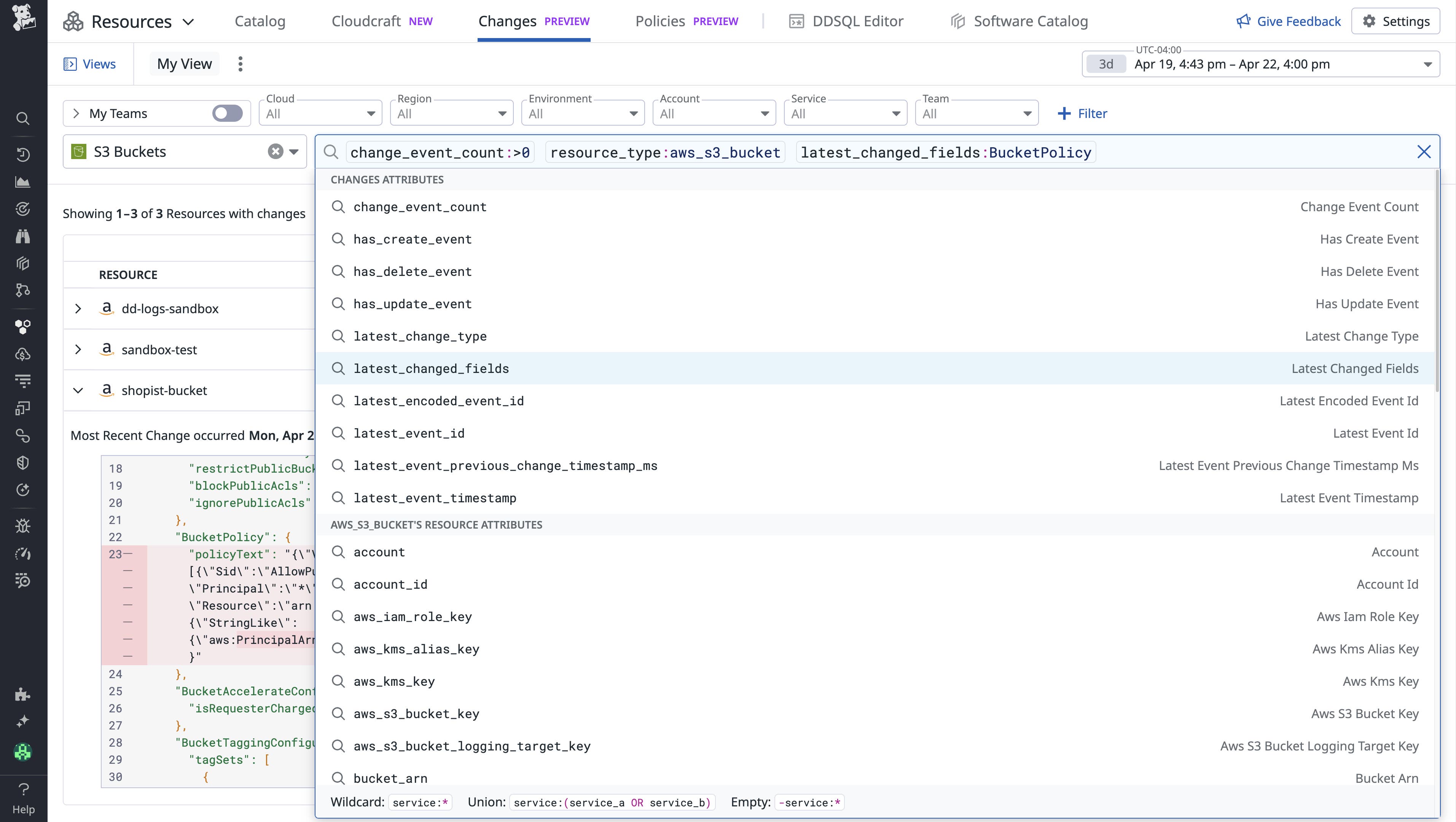 Search functionality within the Changes tab. Search functionality within the Changes tab.