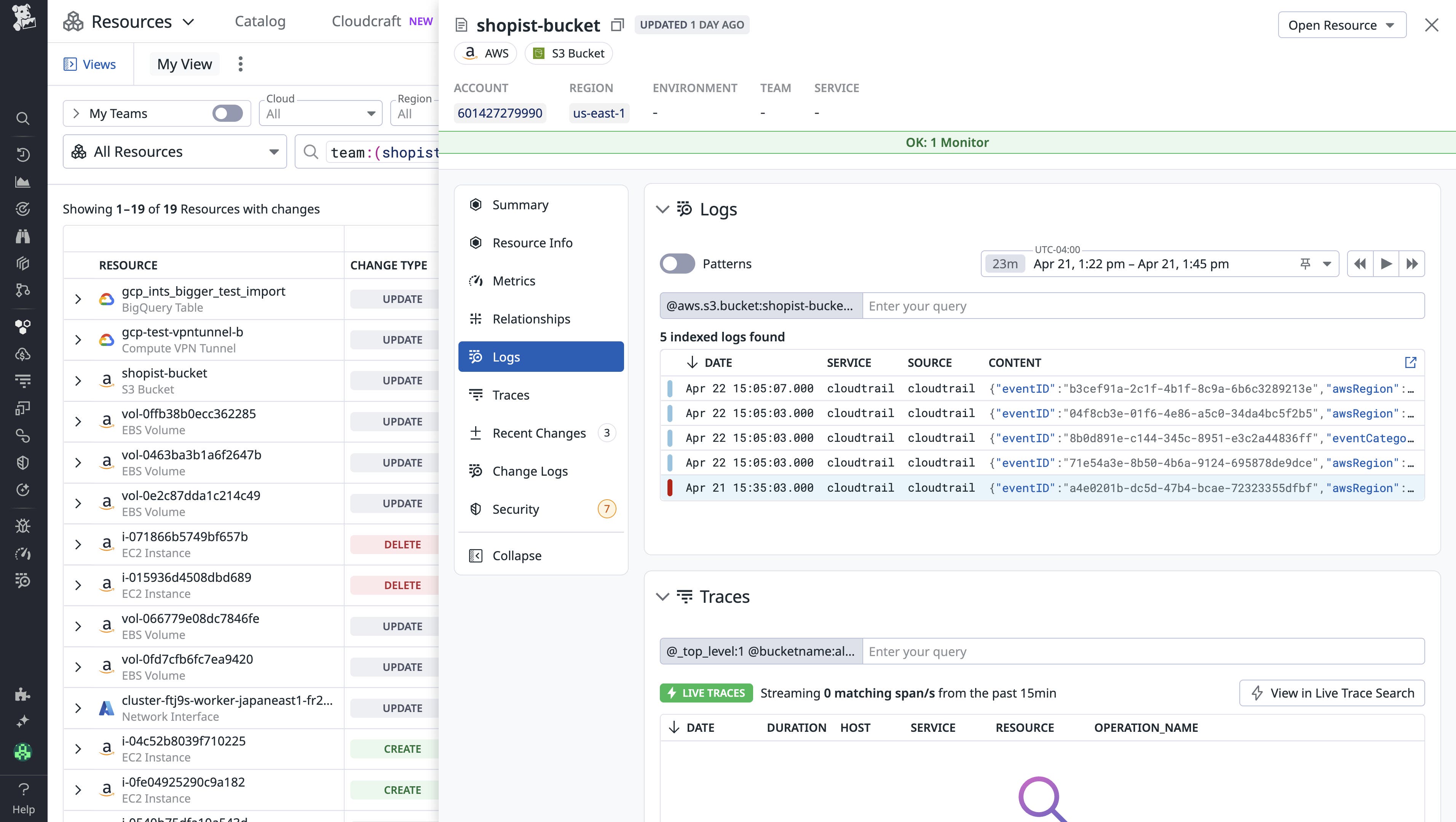A list of logs for the S3 bucket. The final log in the list shows the error. A list of logs for the S3 bucket. The final log in the list shows the error.