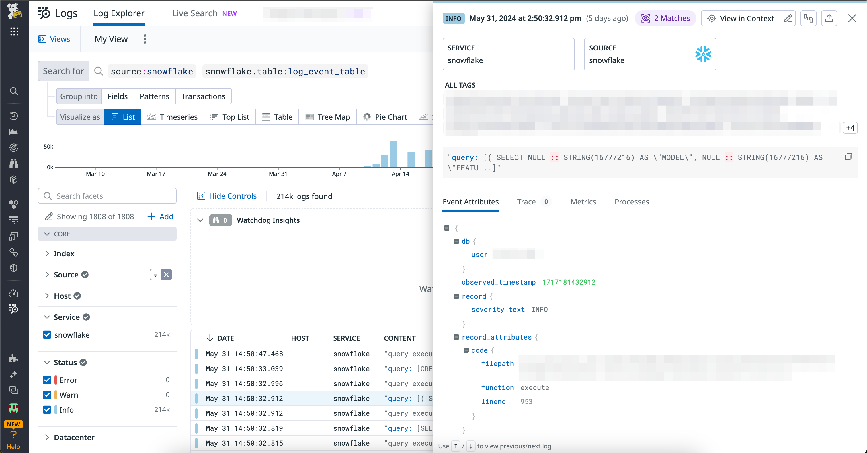 Search for specific events or logs with the Log Explorer.