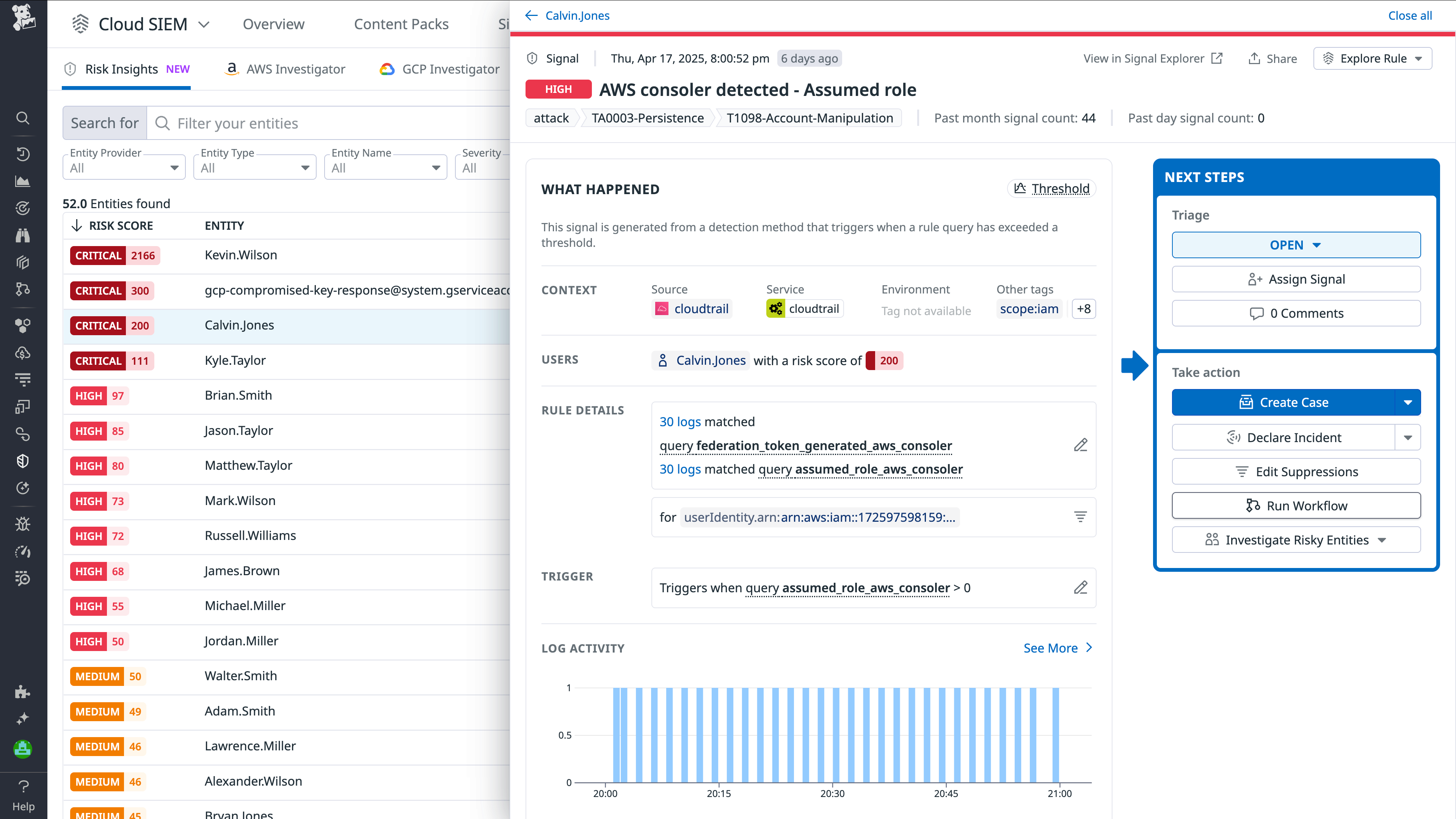 A screenshot of a security signal detail view that shows that a SOAR workflow can be launched by simply clicking a button from that screen.