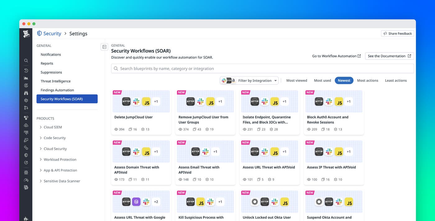 Automate identity protection, threat containment, and threat intelligence with Datadog SOAR workflows Automate identity protection, threat containment, and threat intelligence with Datadog SOAR workflows