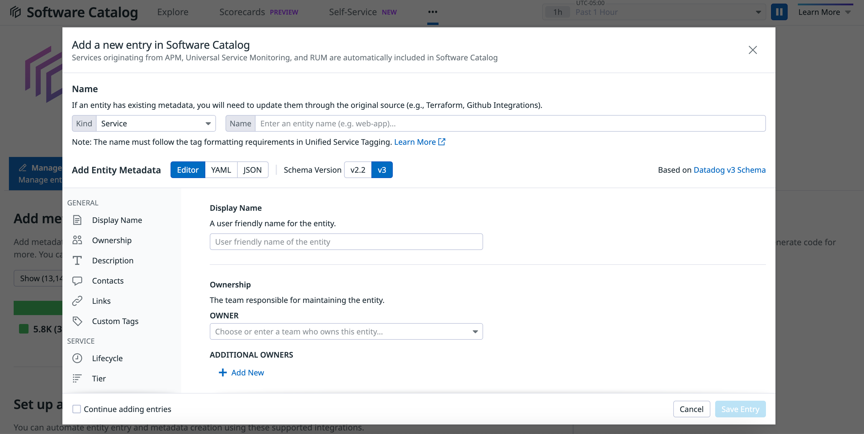 Adding a new entry in Service Catalog
