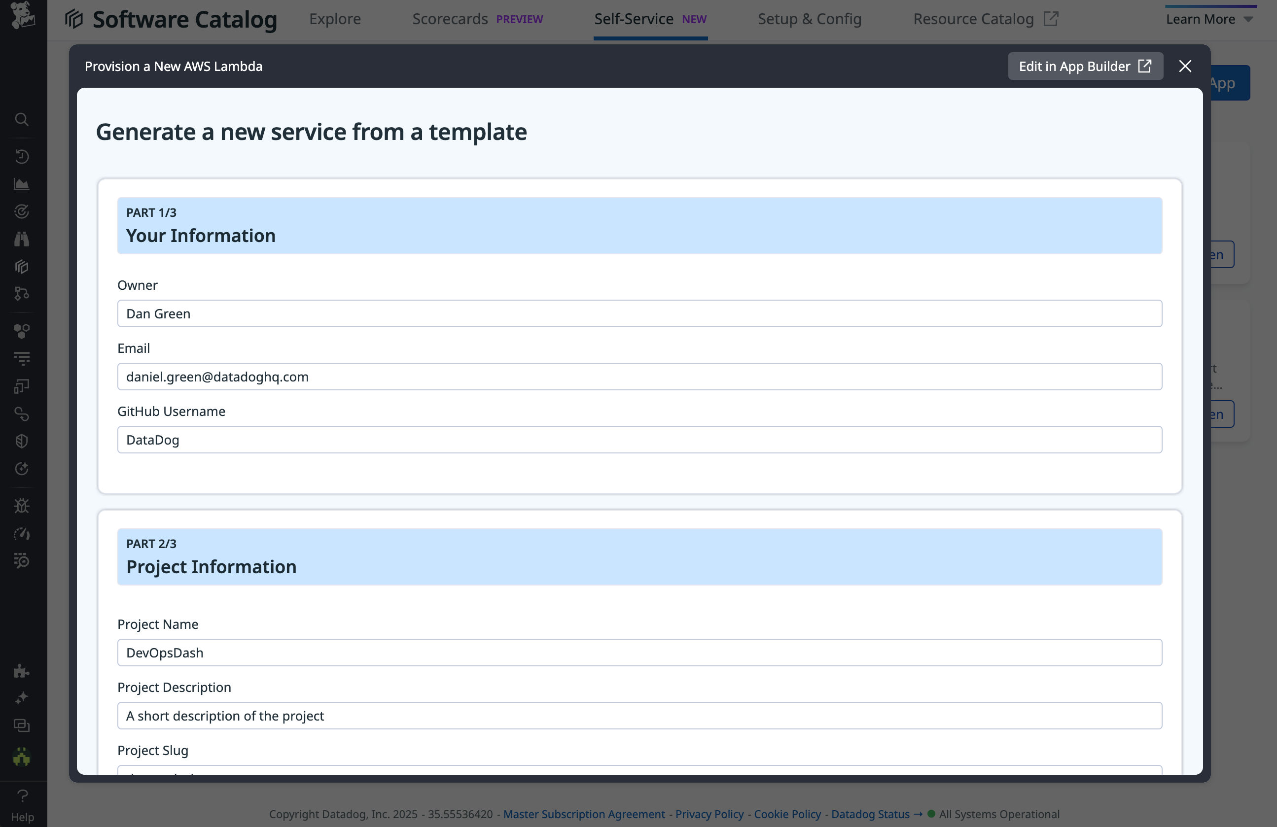 A self-service action to create a new service from a template
