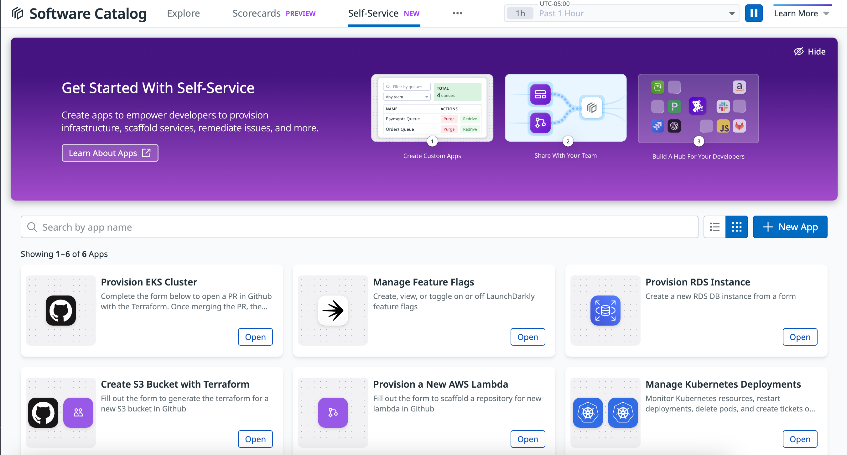 The new Self-Service tab in Software Catalog