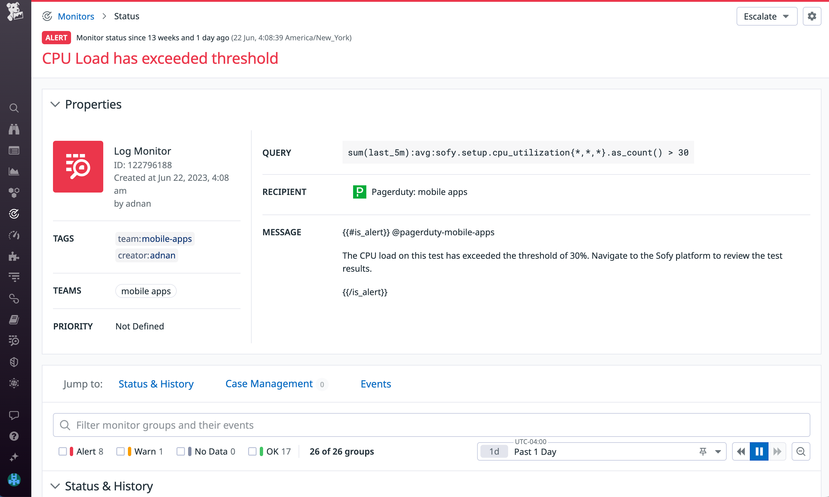 Configure alerts based on your Sofy mobile app testing data.