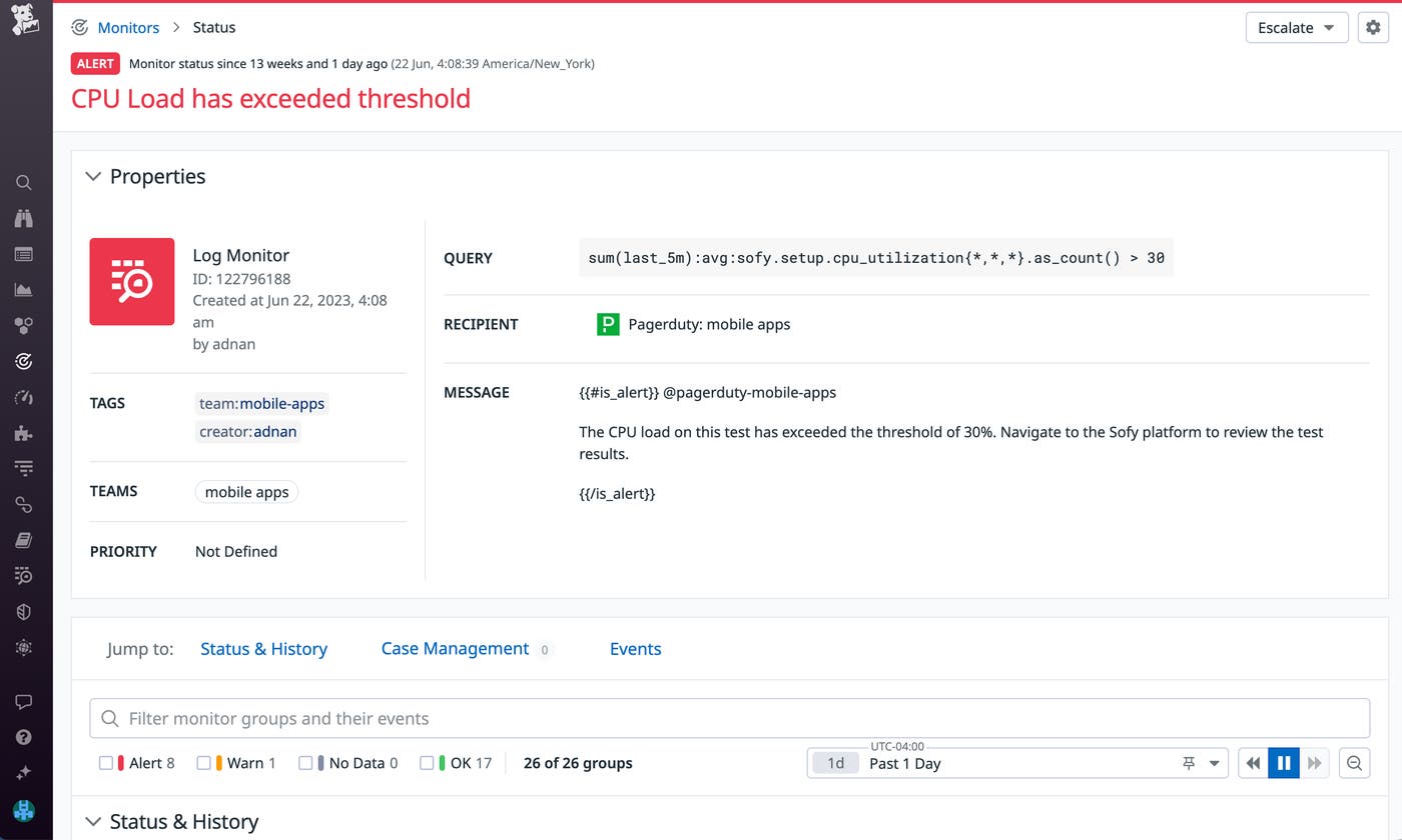 Configure alerts based on your Sofy mobile app testing data. Configure alerts based on your Sofy mobile app testing data.