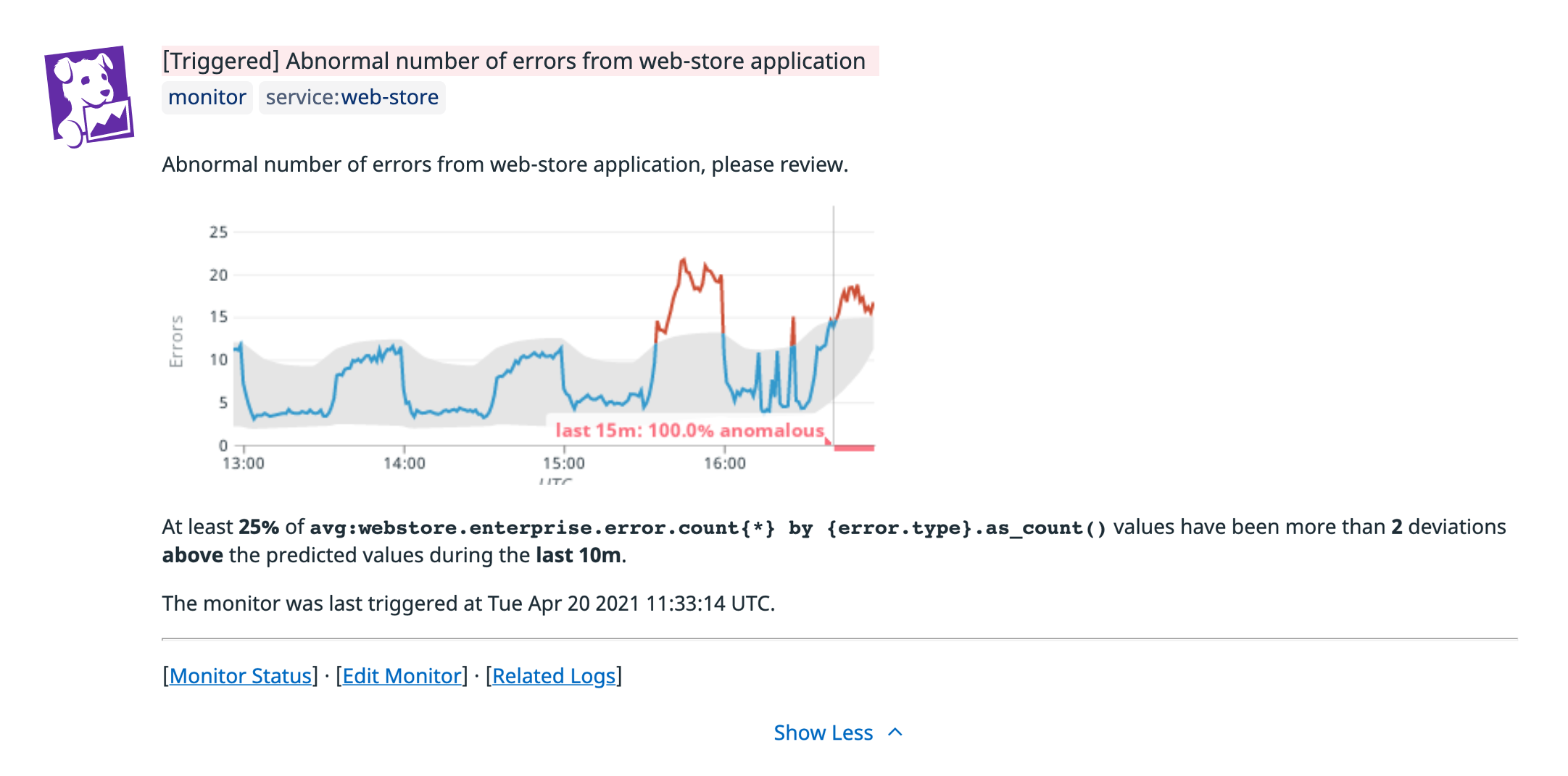 Apply anomaly detection to be automatically notified when the value of your span-based metric deviates from its regular range
