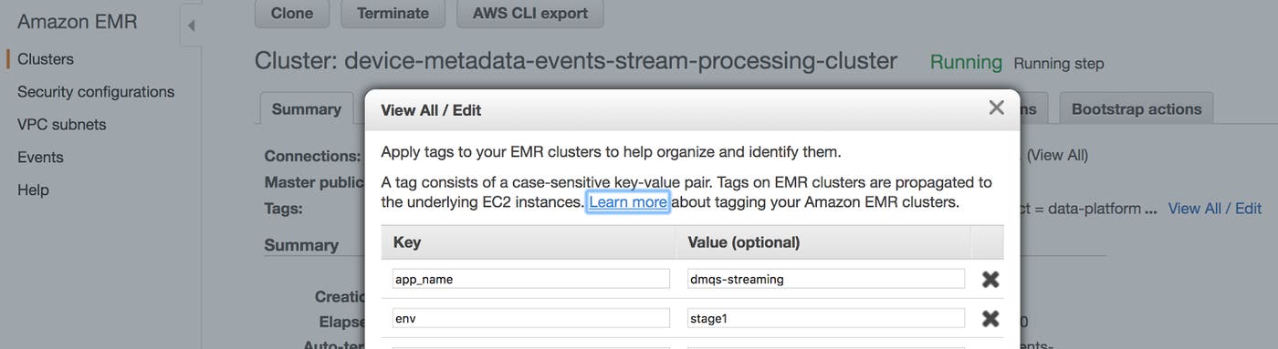 Applying tags to data from an EMR cluster using the AWS console Applying tags to data from an EMR cluster using the AWS console