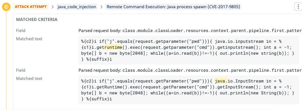 Datadog AppSec detects Java injection Datadog AppSec detects Java injection