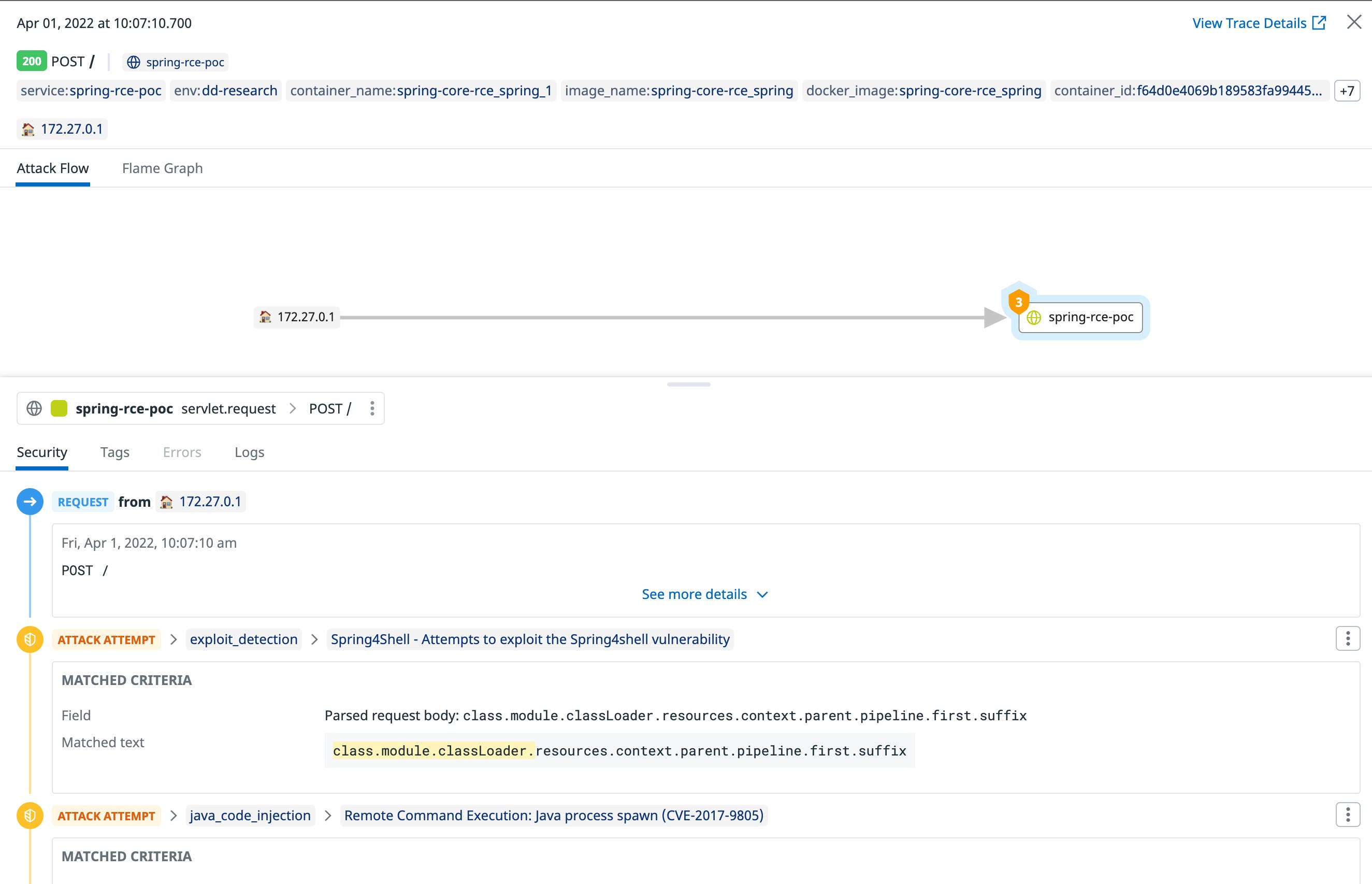 Datadog AppSec Spring4Shell classloader Datadog AppSec Spring4Shell classloader