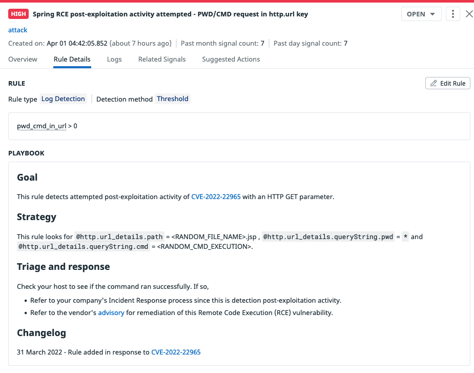 Datadog SIEM detects Spring4Shell webshell activity