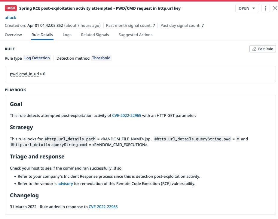 Datadog SIEM detects Spring4Shell webshell activity Datadog SIEM detects Spring4Shell webshell activity