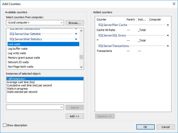 Selecting SQL Server performance counters to display in Performance Monitor Selecting SQL Server performance counters to display in Performance Monitor