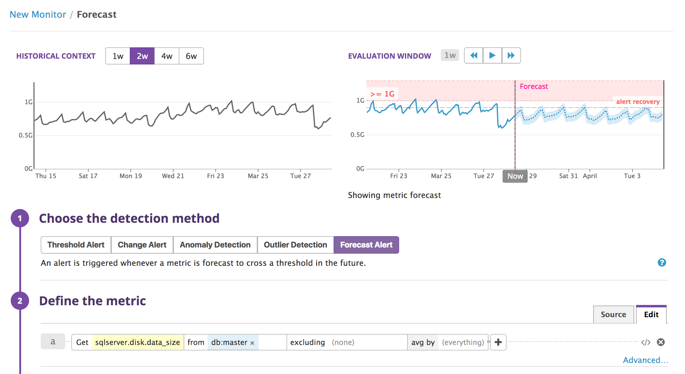 SQL Server Monitoring: Setting a forecast alert for SQL Server data size within a single database