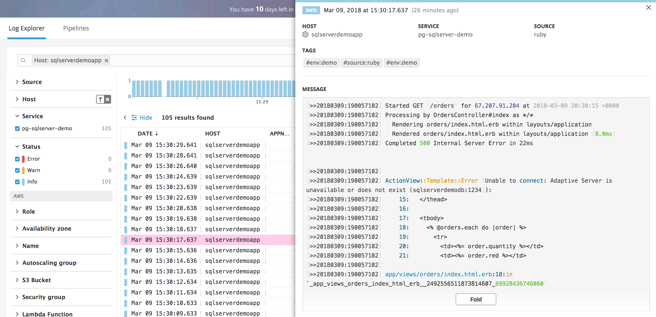 Monitor SQL Server performance with Datadog: Diagnosing issues with logs