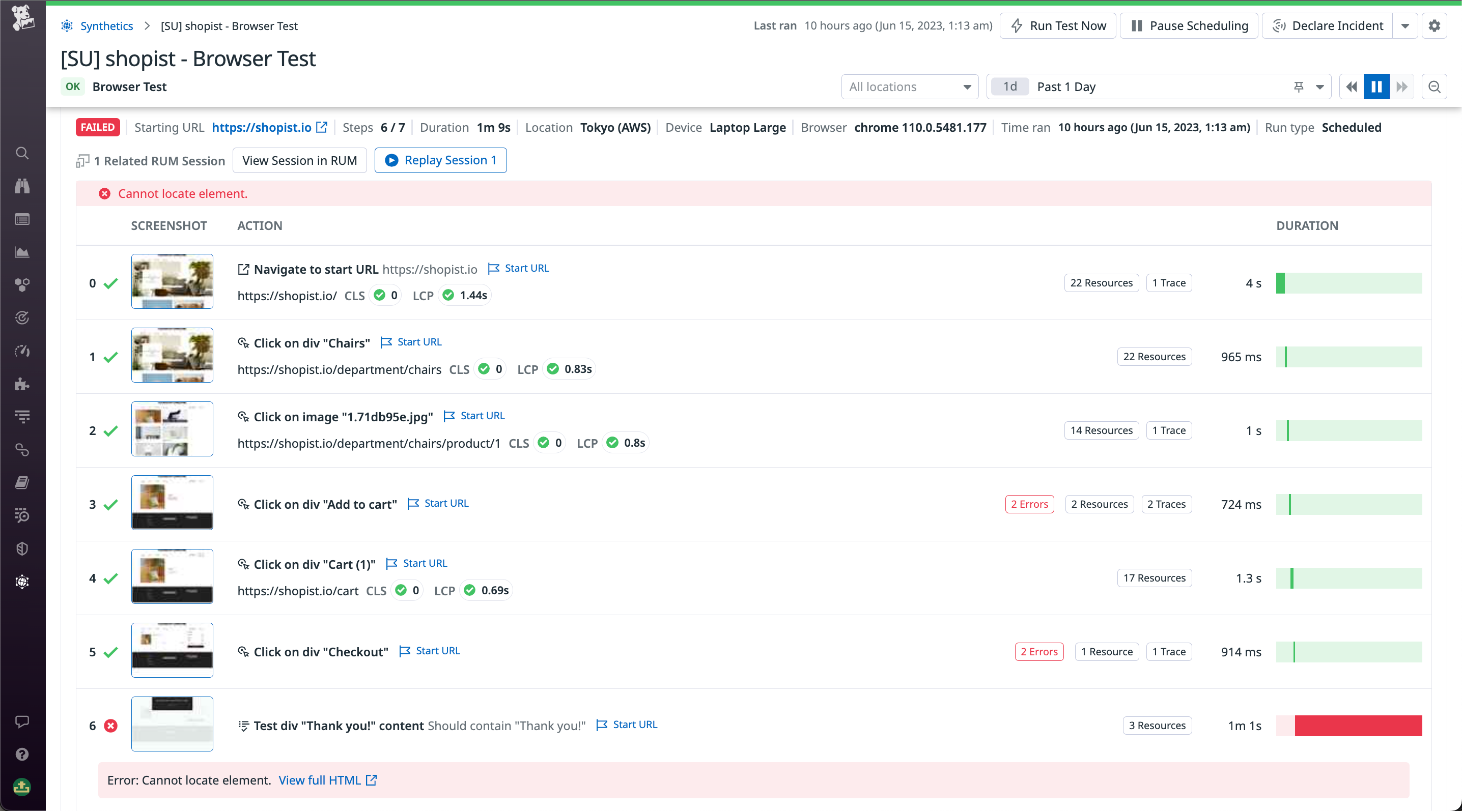 Using a browser test to track page load times and spot runtime errors