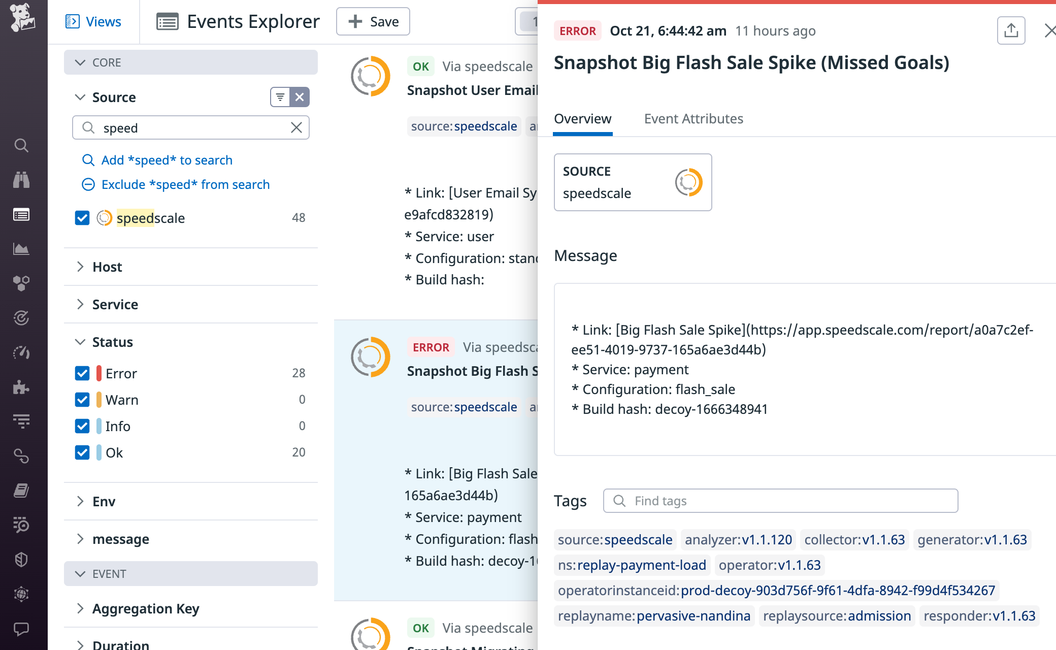 View your Speedscale reports as Datadog Events.