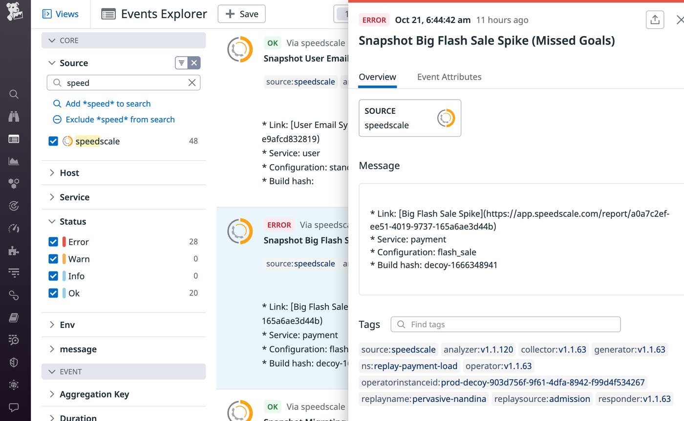 View your Speedscale reports as Datadog Events. View your Speedscale reports as Datadog Events.