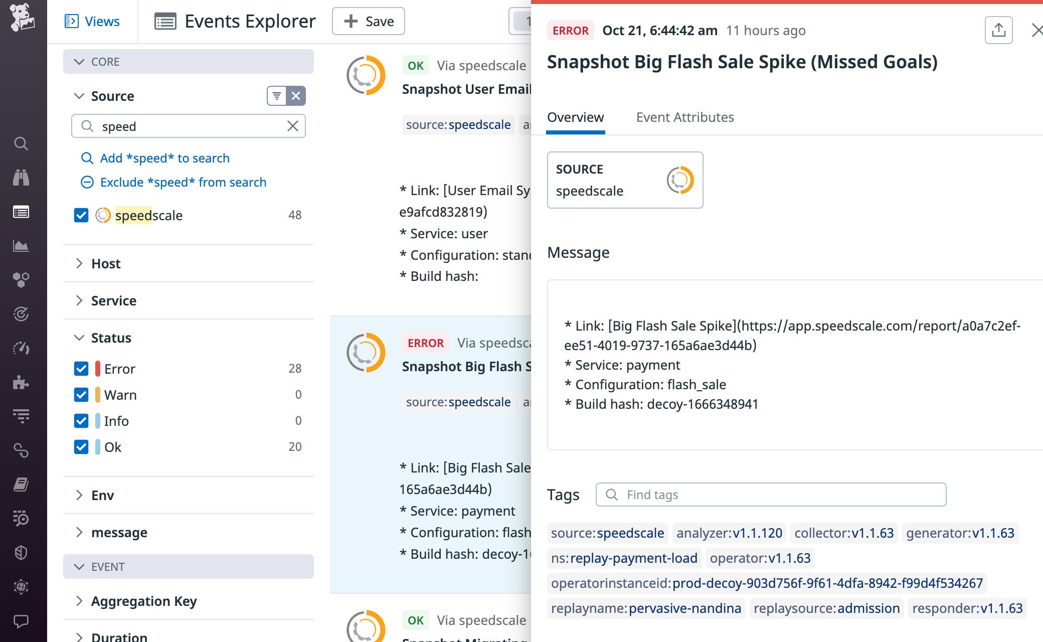 View your Speedscale reports as Datadog Events. View your Speedscale reports as Datadog Events.
