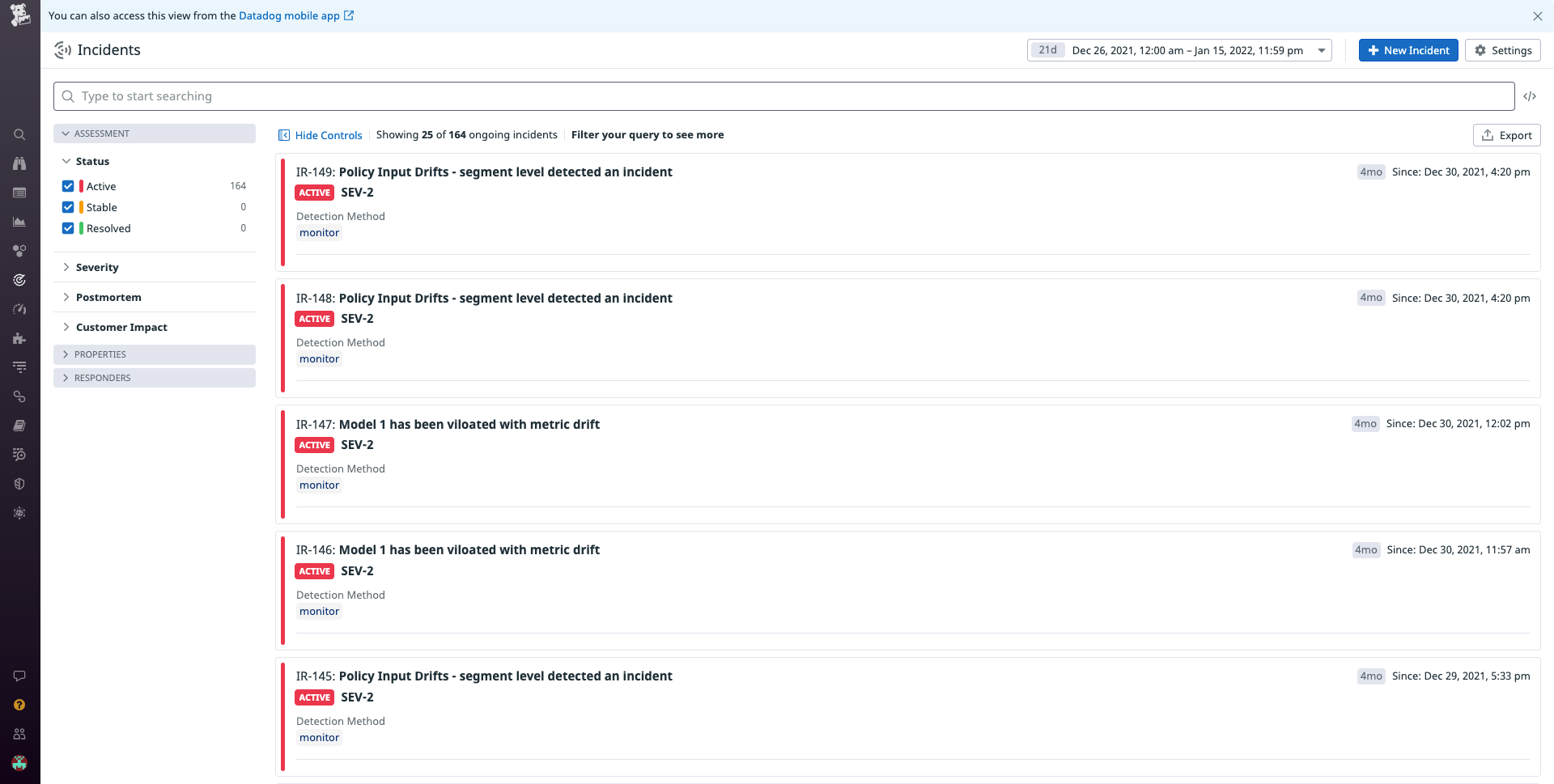 Configure Superwise to send incidents to Datadog Incident Management.