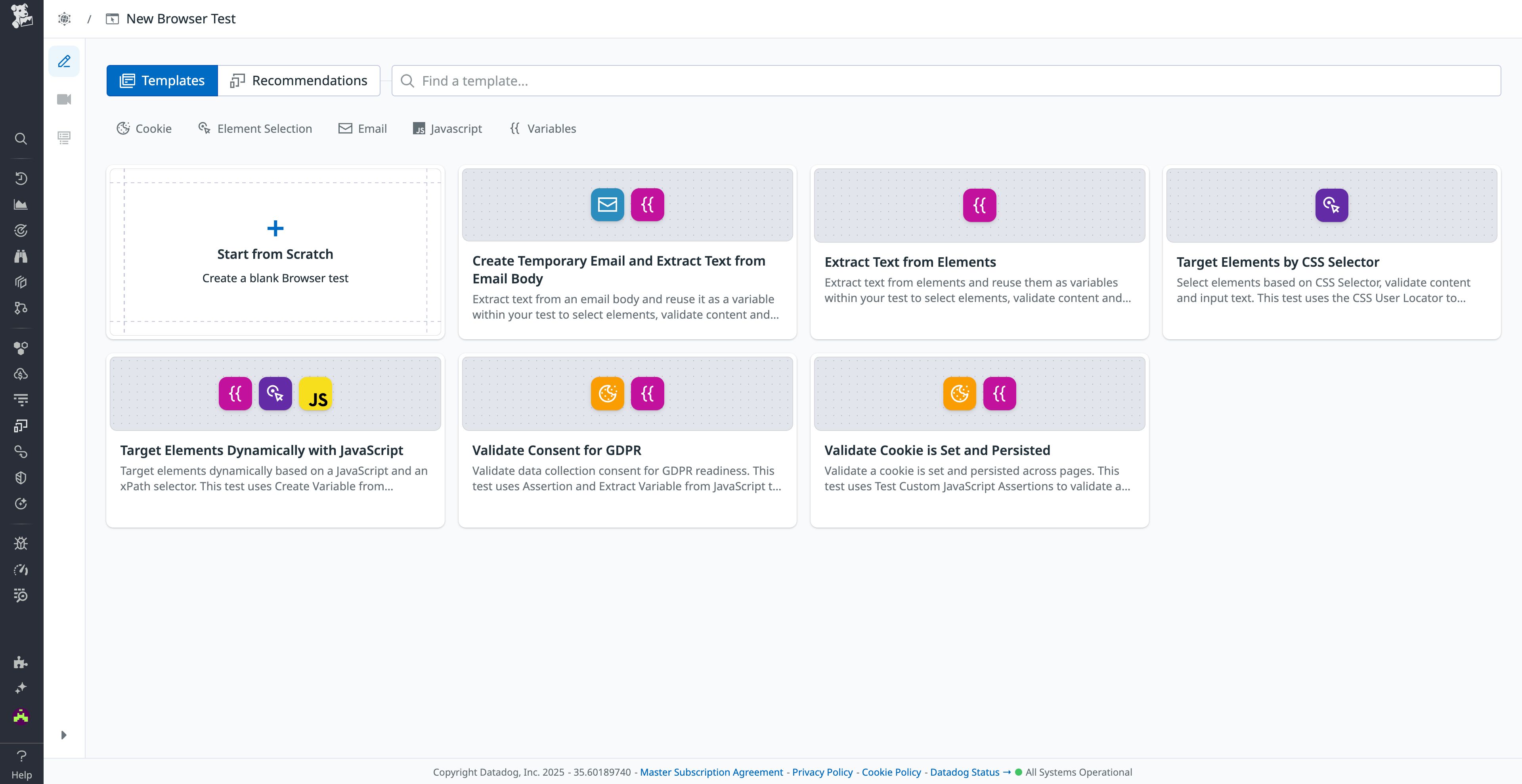 New browser test templates in Datadog Synthetic Monitoring