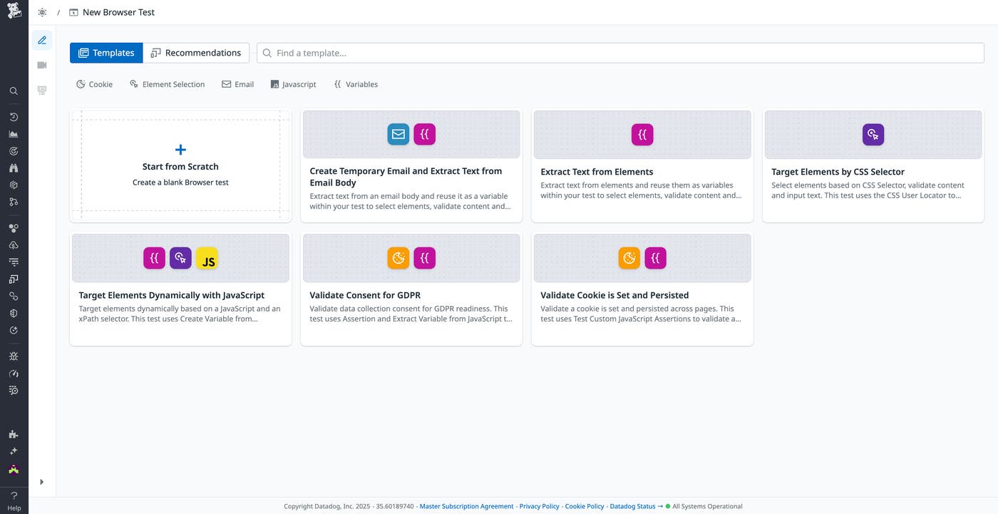 New browser test templates in Datadog Synthetic Monitoring New browser test templates in Datadog Synthetic Monitoring