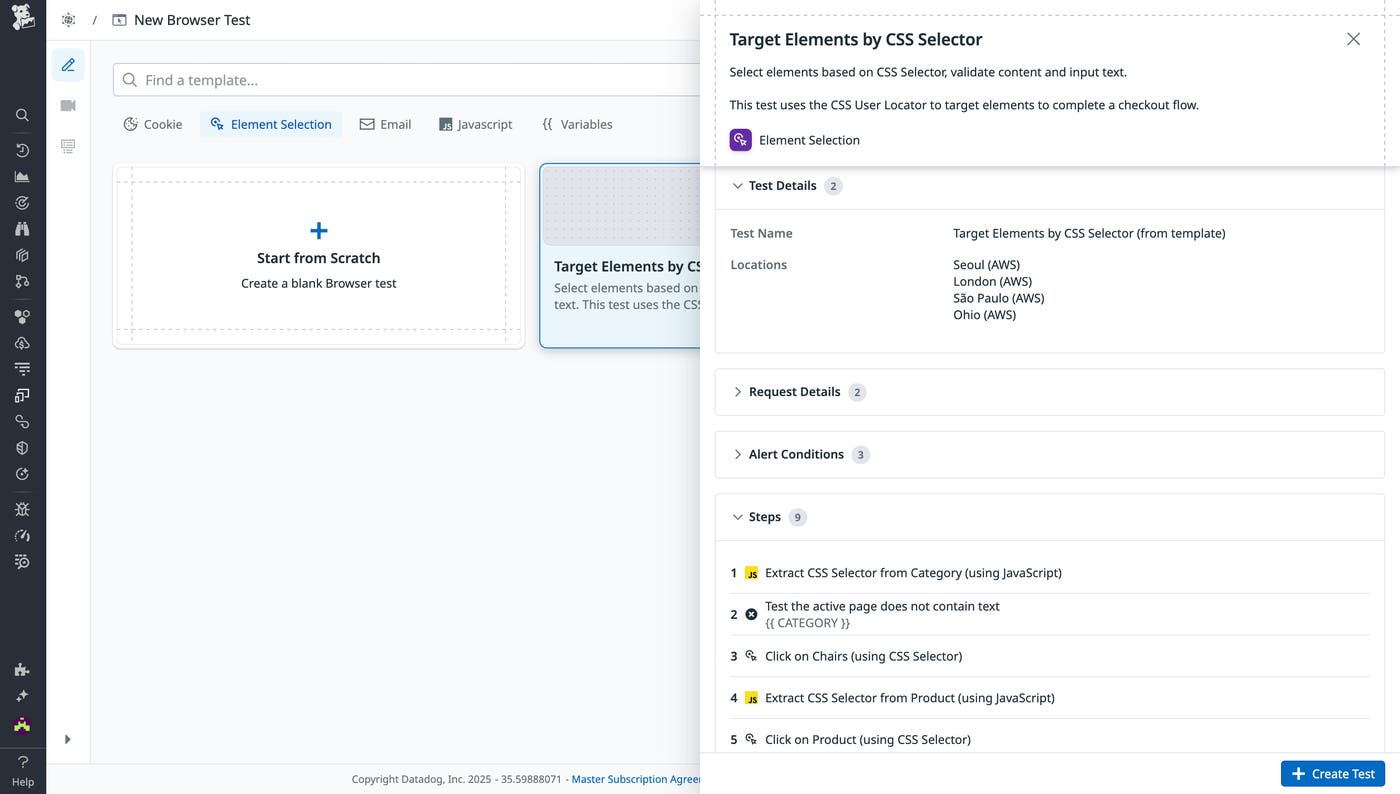 Element selection template with side panel in Synthetic Monitoring Element selection template with side panel in Synthetic Monitoring