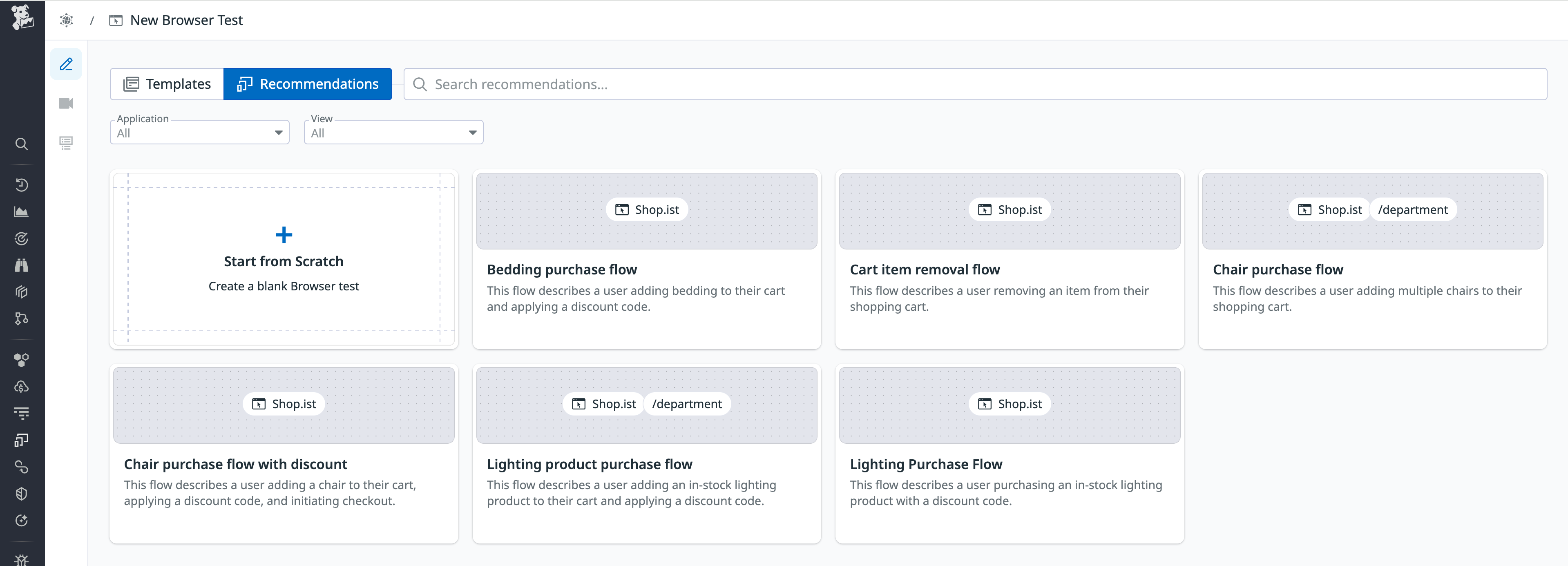 Browser test recommendations in Synthetic Monitoring