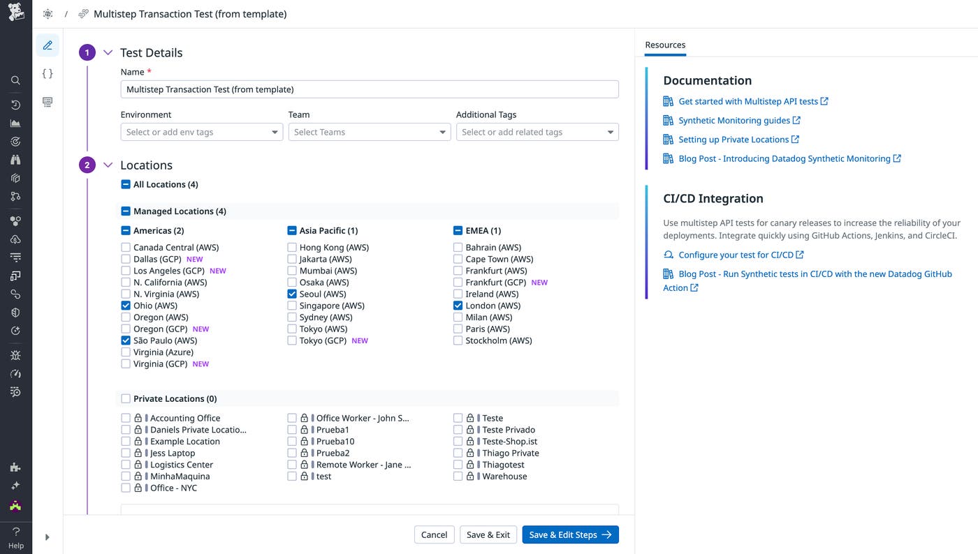 Test details page for API test creation in Synthetic Monitoring Test details page for API test creation in Synthetic Monitoring