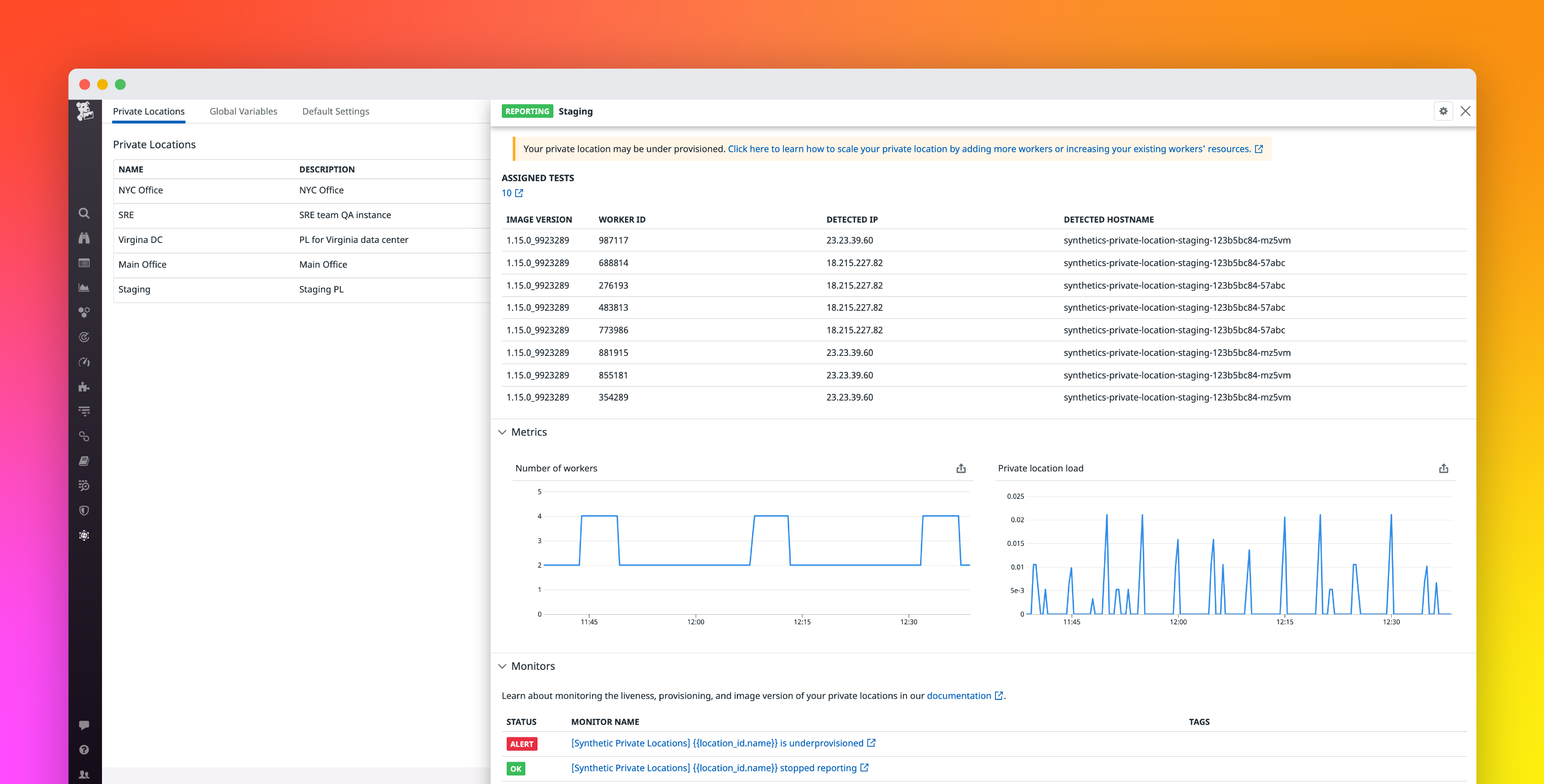 Monitor your Synthetic private locations with Datadog
