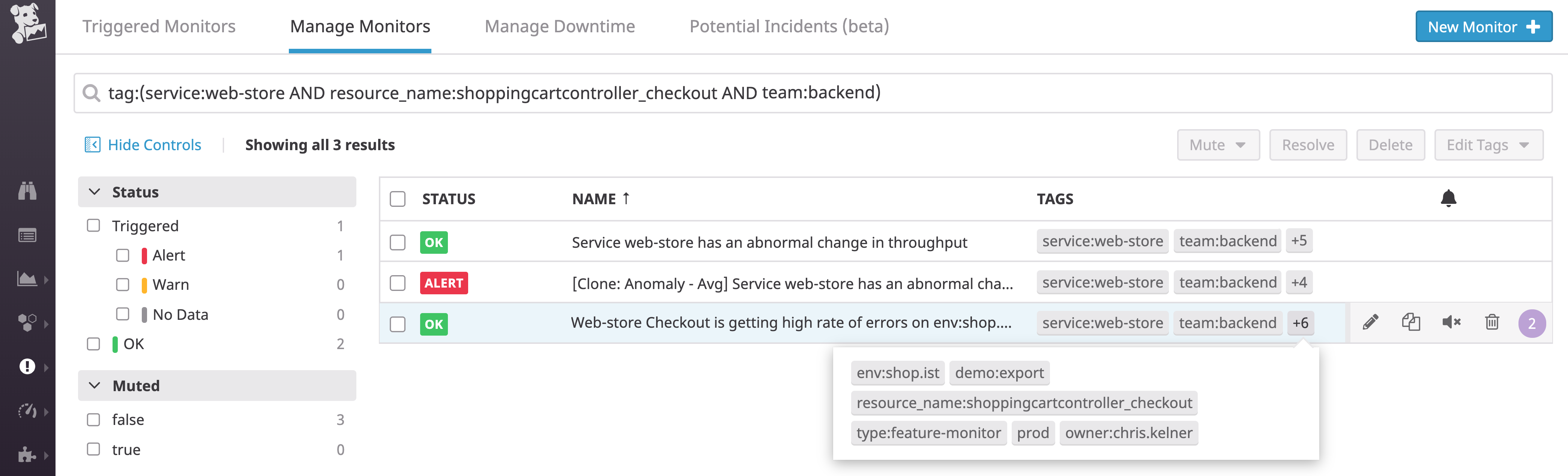 search your monitors in datadog by using tags.