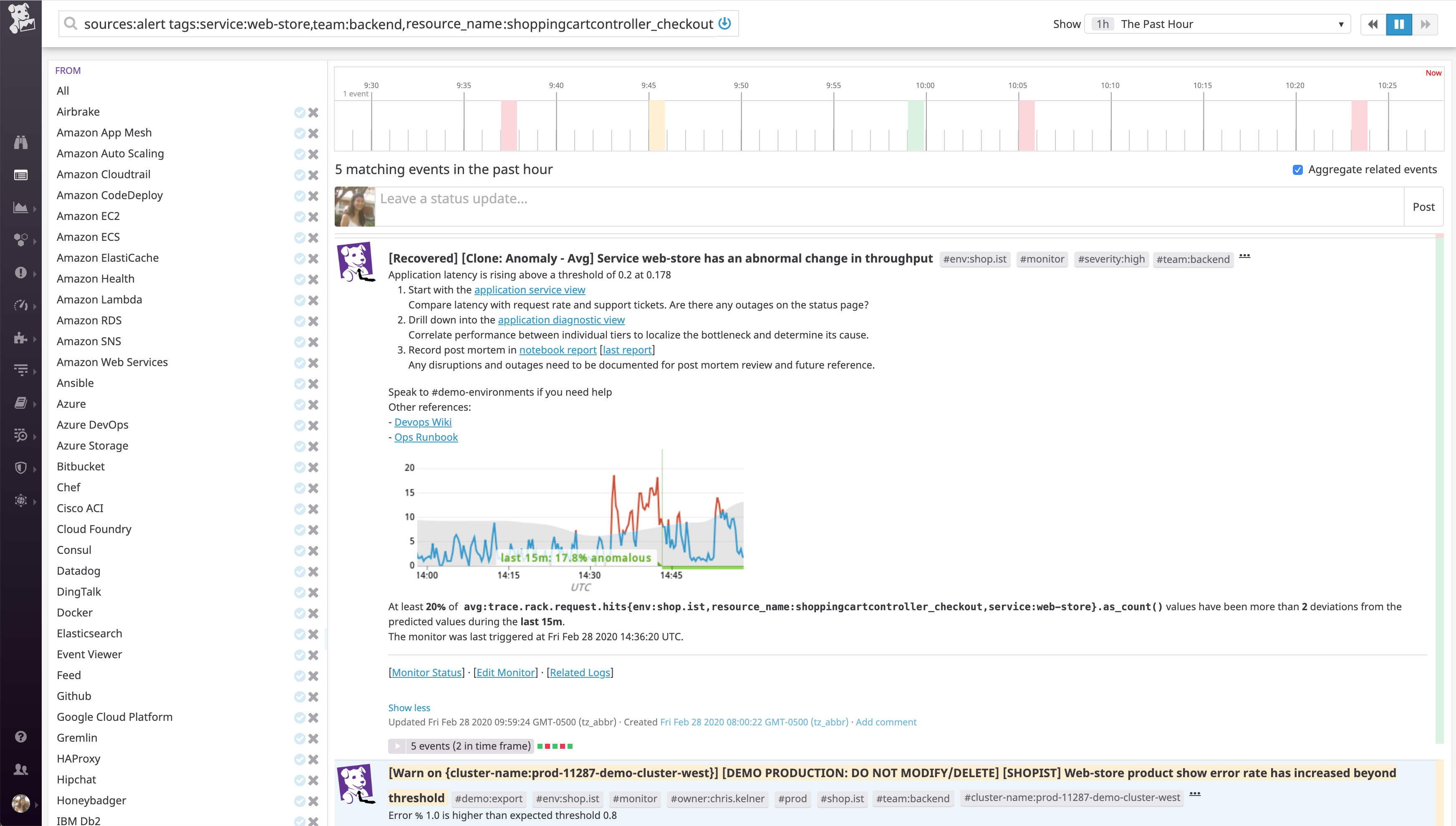 search your datadog event stream by using tags.