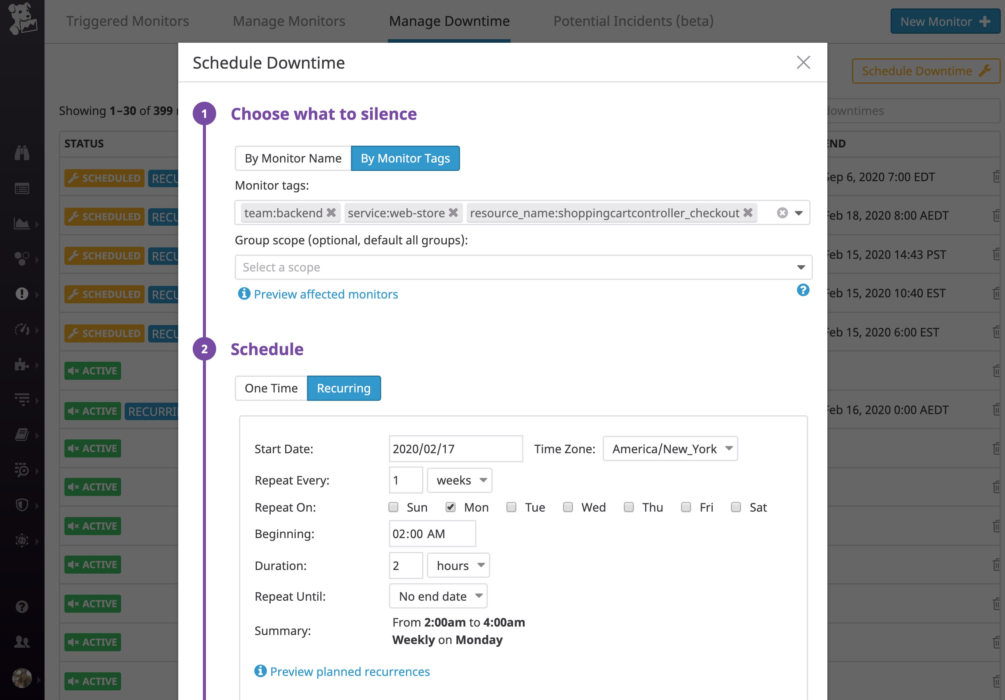 use tags to schedule downtime for your datadog monitors. use tags to schedule downtime for your datadog monitors.