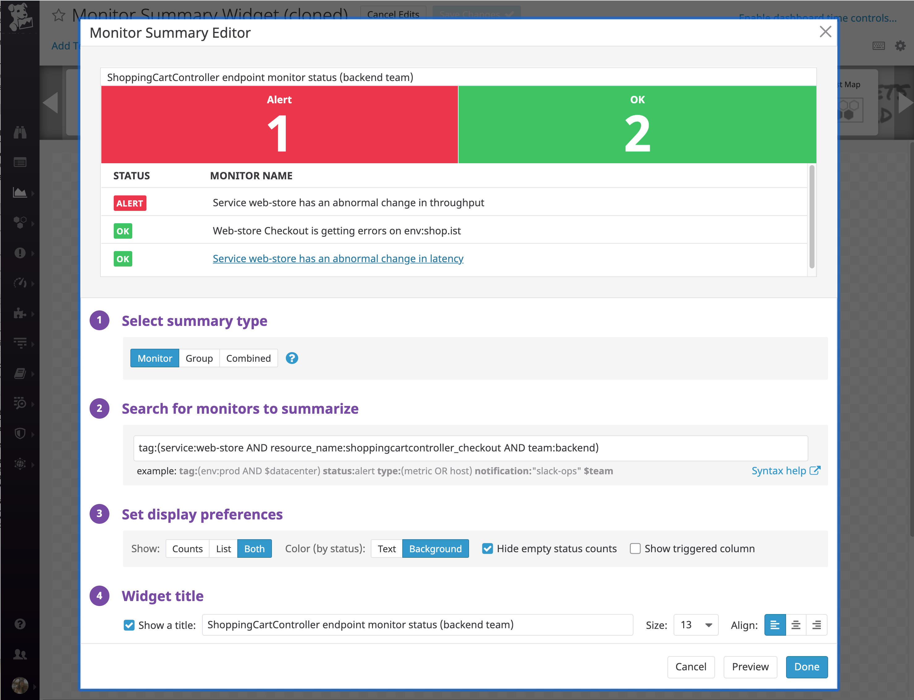 use tags to view the status of certain datadog monitors in your screenboards.